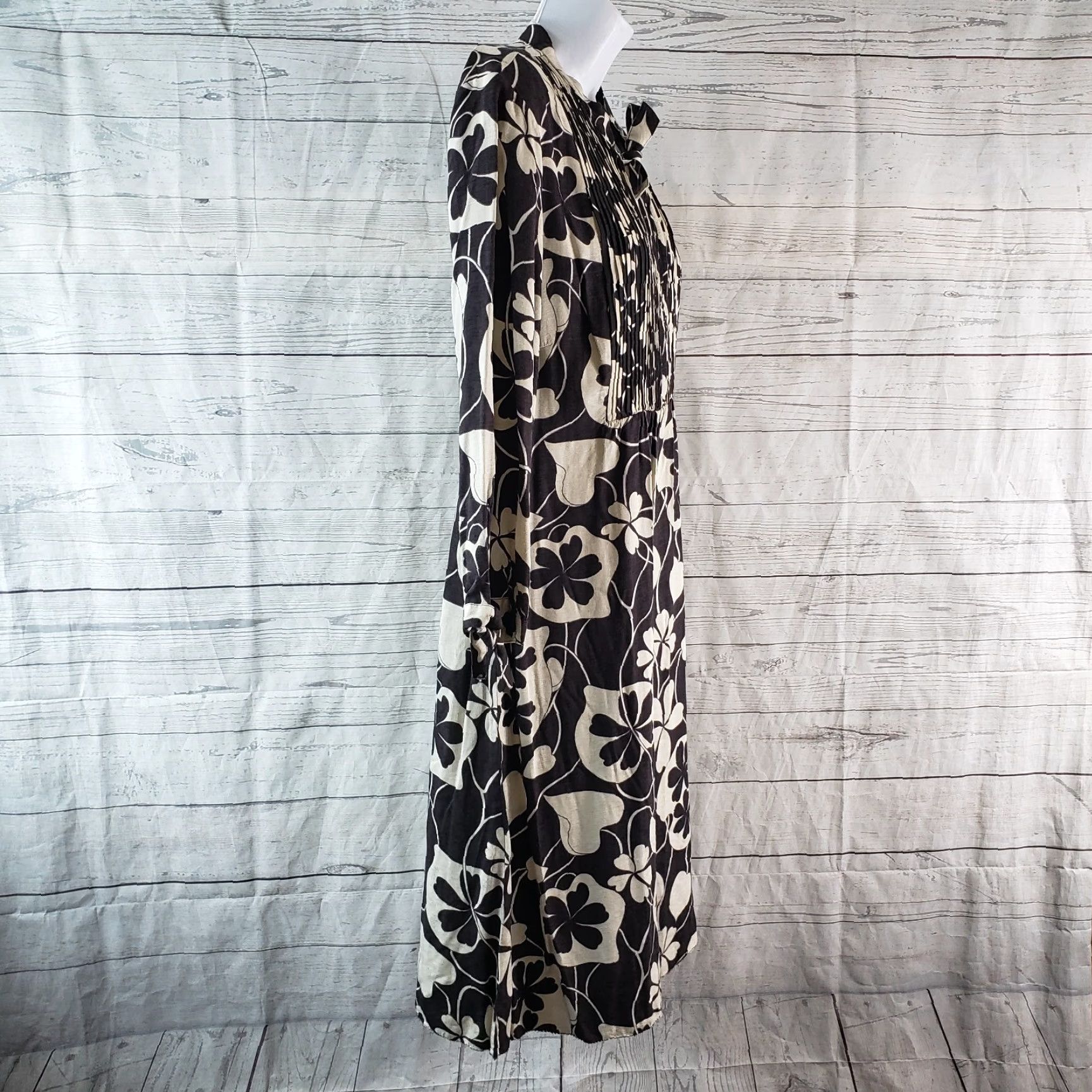 Lucky Brand Lucky Brand Womens Dress M Gray Cream Floral Pleated 3/4 Sleeve Knee Length Casual Shift Size M / US 6-8 / IT 42-44 - 3 Thumbnail