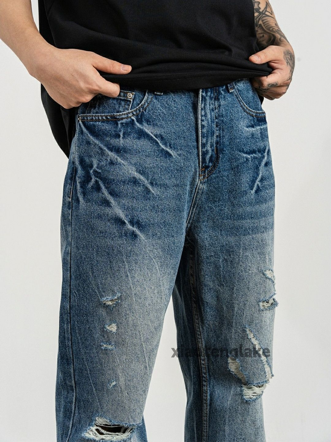 Jean × Vintage washed faded cleanfit skate hiphop damaged jeans Size US 30 / EU 46 - 3 Thumbnail