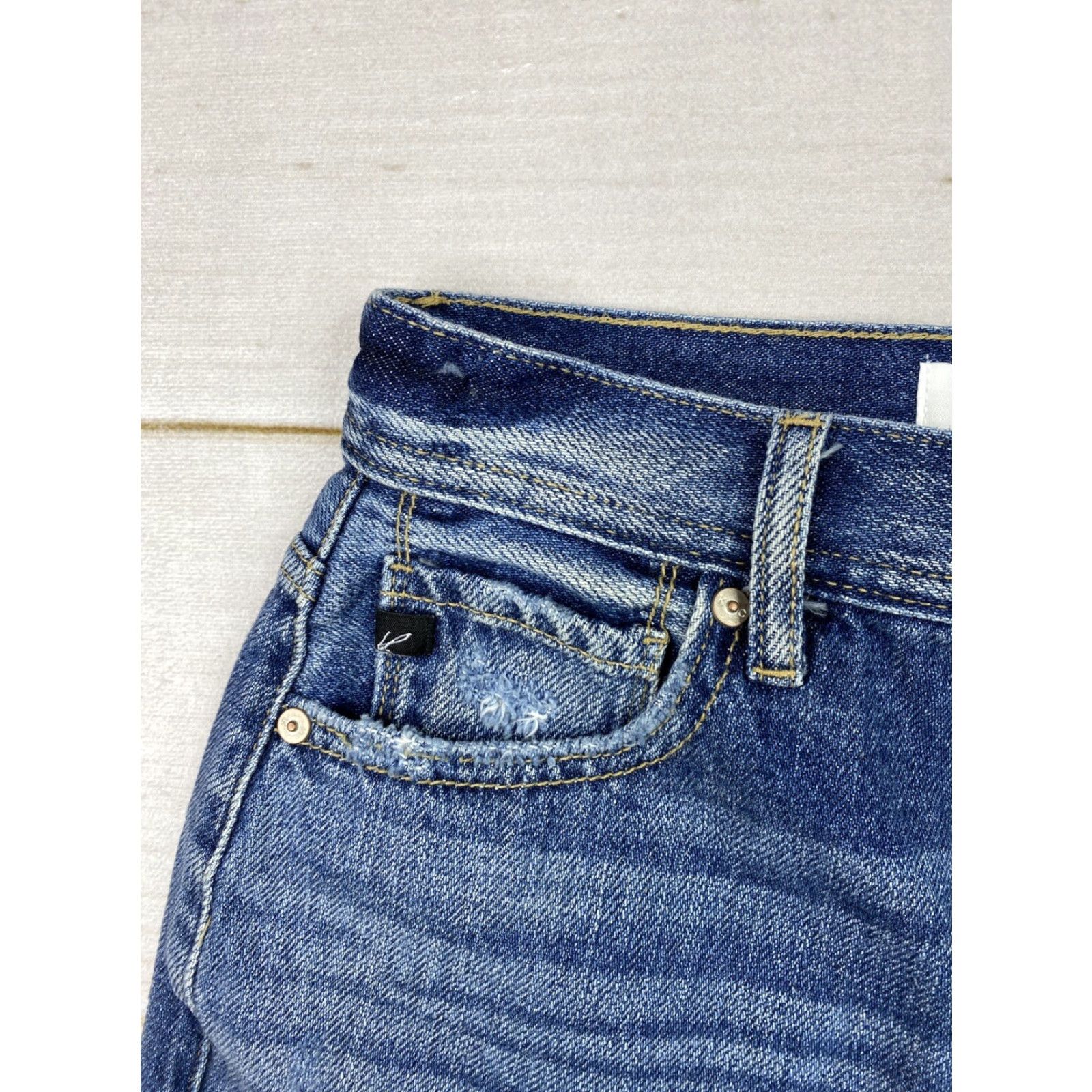 Vintage KanCan Shorts Womens Sz S Dark Wash Denim Distressed High Rise Button Fly NWT Size 28" / US 6 / IT 42 - 3 Thumbnail