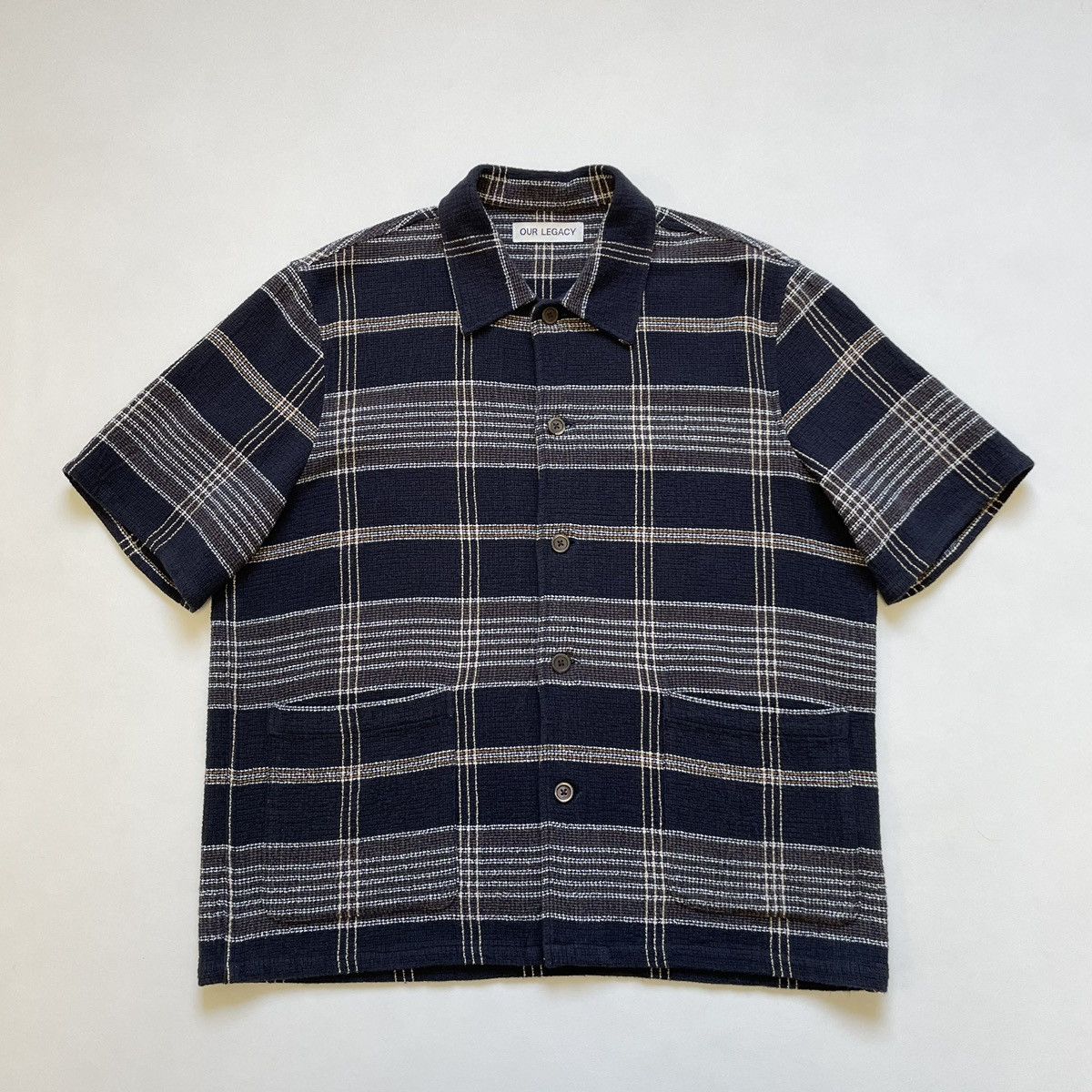 Blue Crepe Check Cotton ‘Elder Shirt’