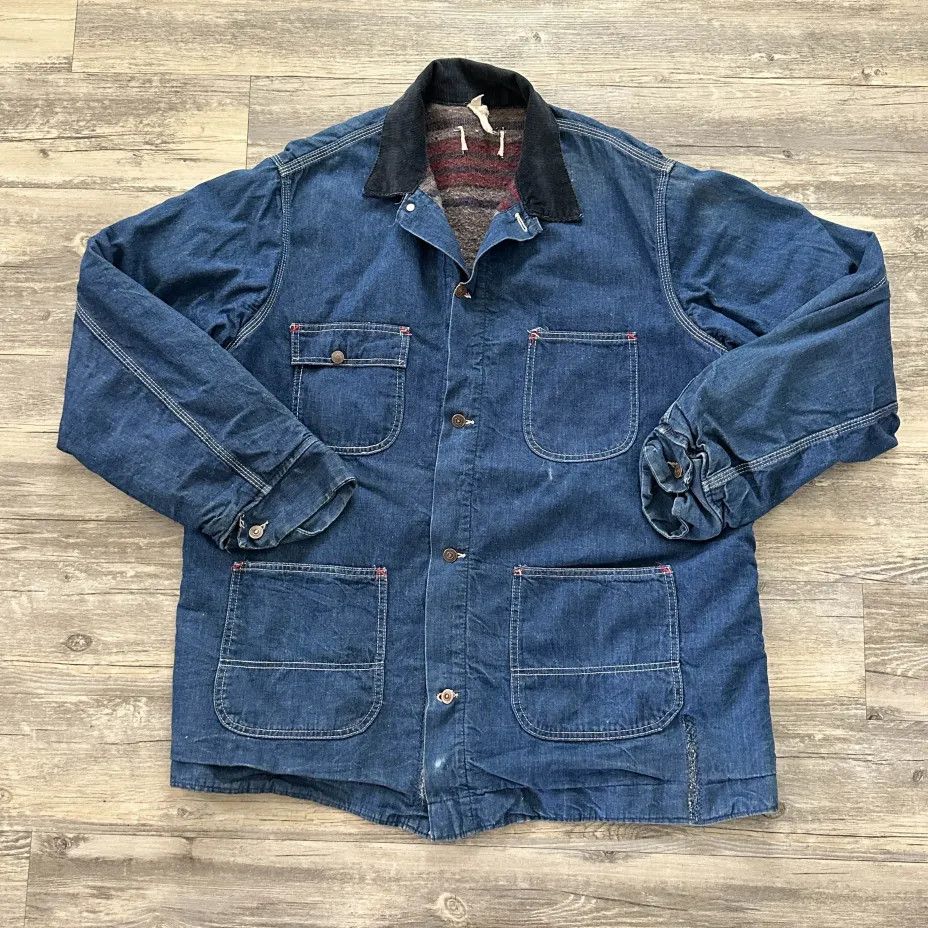 Vintage 50s JC Penney Denim Chore Coat Blanket Lined Size XL