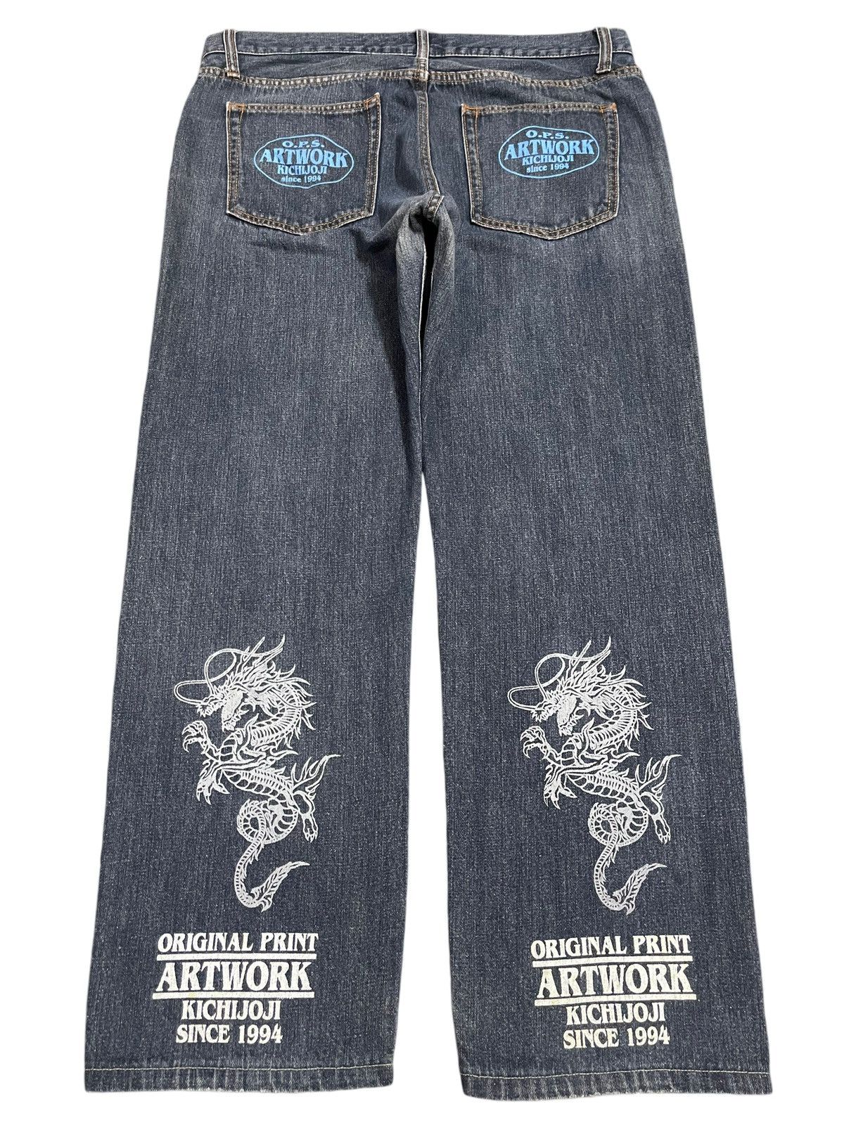 Hypebeast Vintage Japanese Brand Dragon Style Sukajan Art Work Jeans Size US 35 - 1 Thumbnail