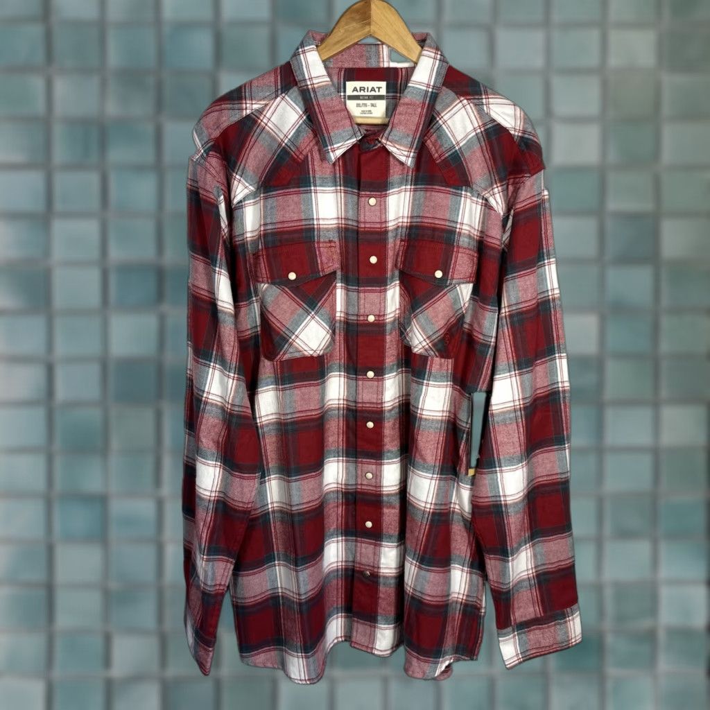 Ariat Ariat Hillsboro Western Shirt 2XLT Red Plaid Flannel Button-Up Long Sleeve Cowboys Mens Size US XXL / EU 58 / 5 - 1 Thumbnail