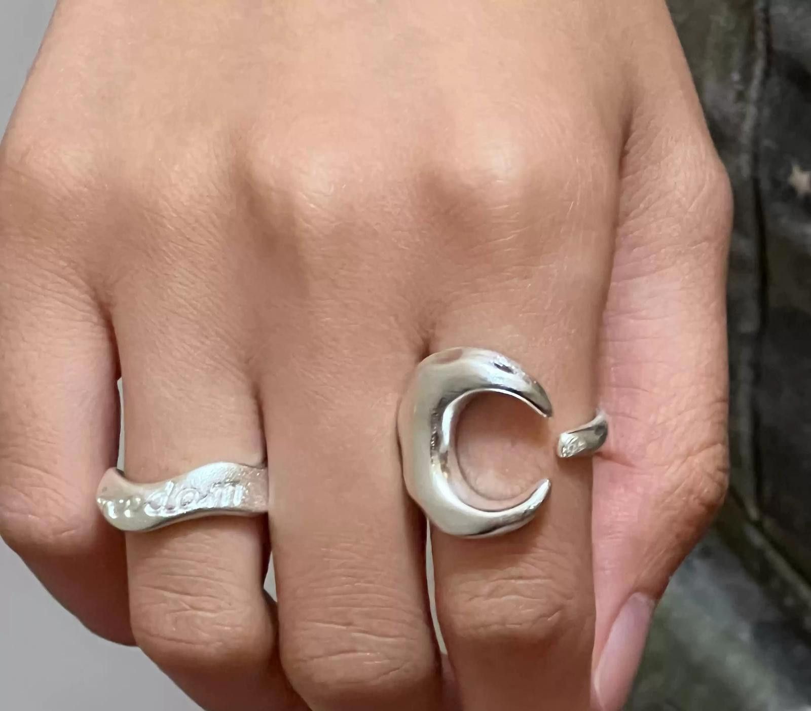Jewelry Silver Crescent Moon Open Ring, Adjustable Silver Rings Size ONE SIZE - 2 Thumbnail