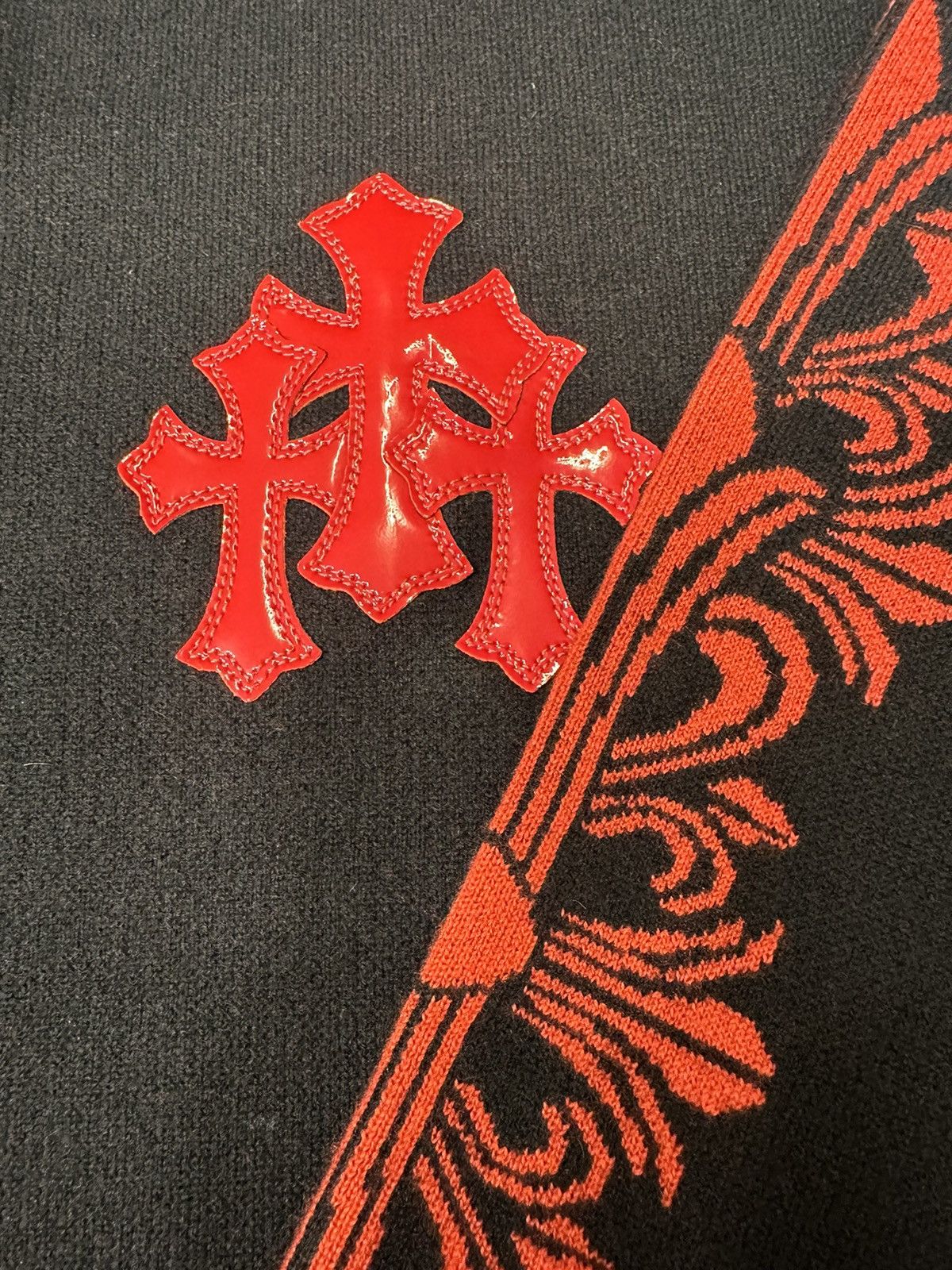 Chrome Hearts 🔥Chrome Hearts Black Cashmere with Red Fleur Cross Sweater🔥 Size US XL / EU 56 / 4 - 3 Thumbnail