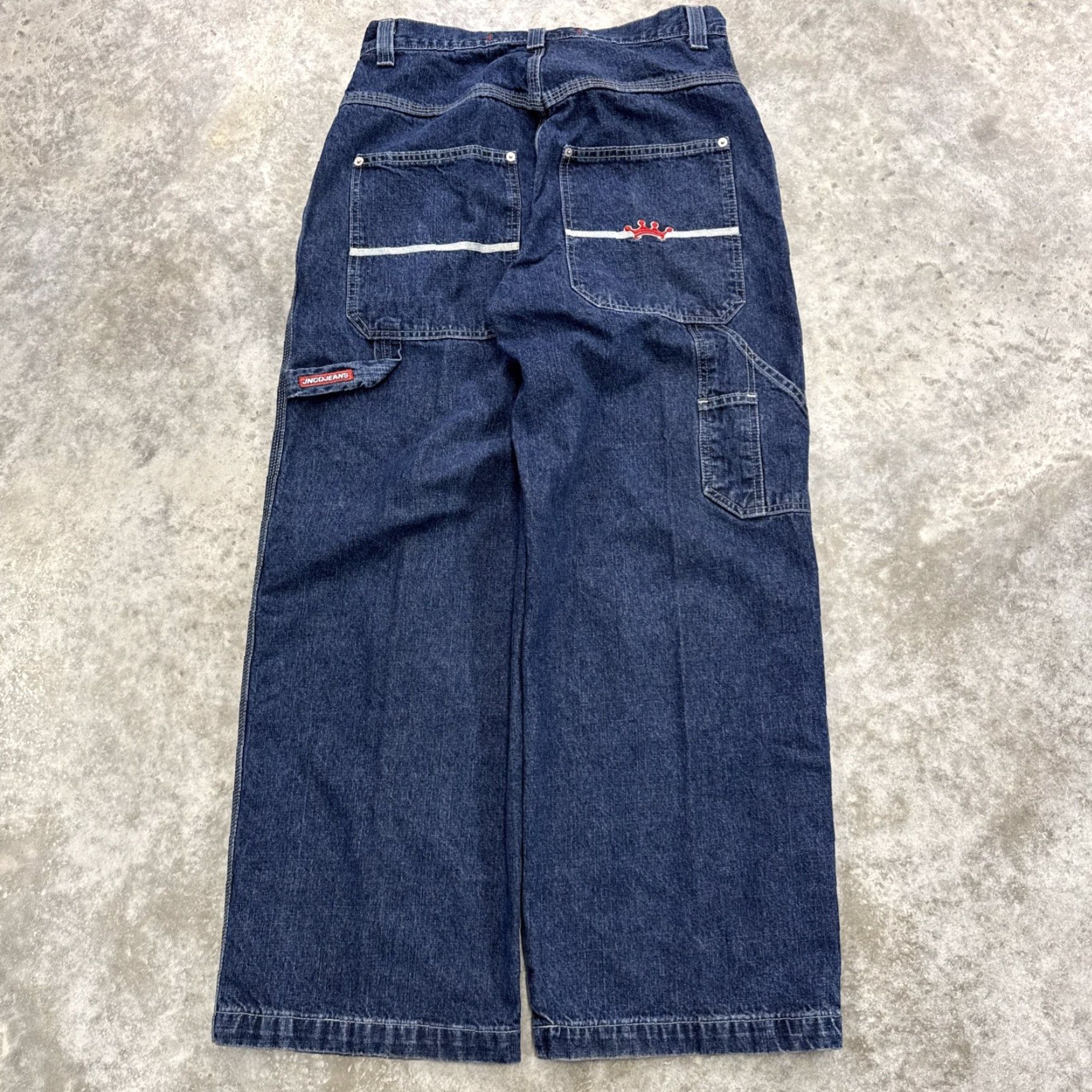JNCO VINTAGE JNCO Jeans mens 33 x 30 Baggy Wide-Leg Crown Carpenter Skater 90s Grunge Jeans Mens Regular Blue Cotton Denim Embroidered Logo Vintage JNCO Size US 33 - 2 Thumbnail