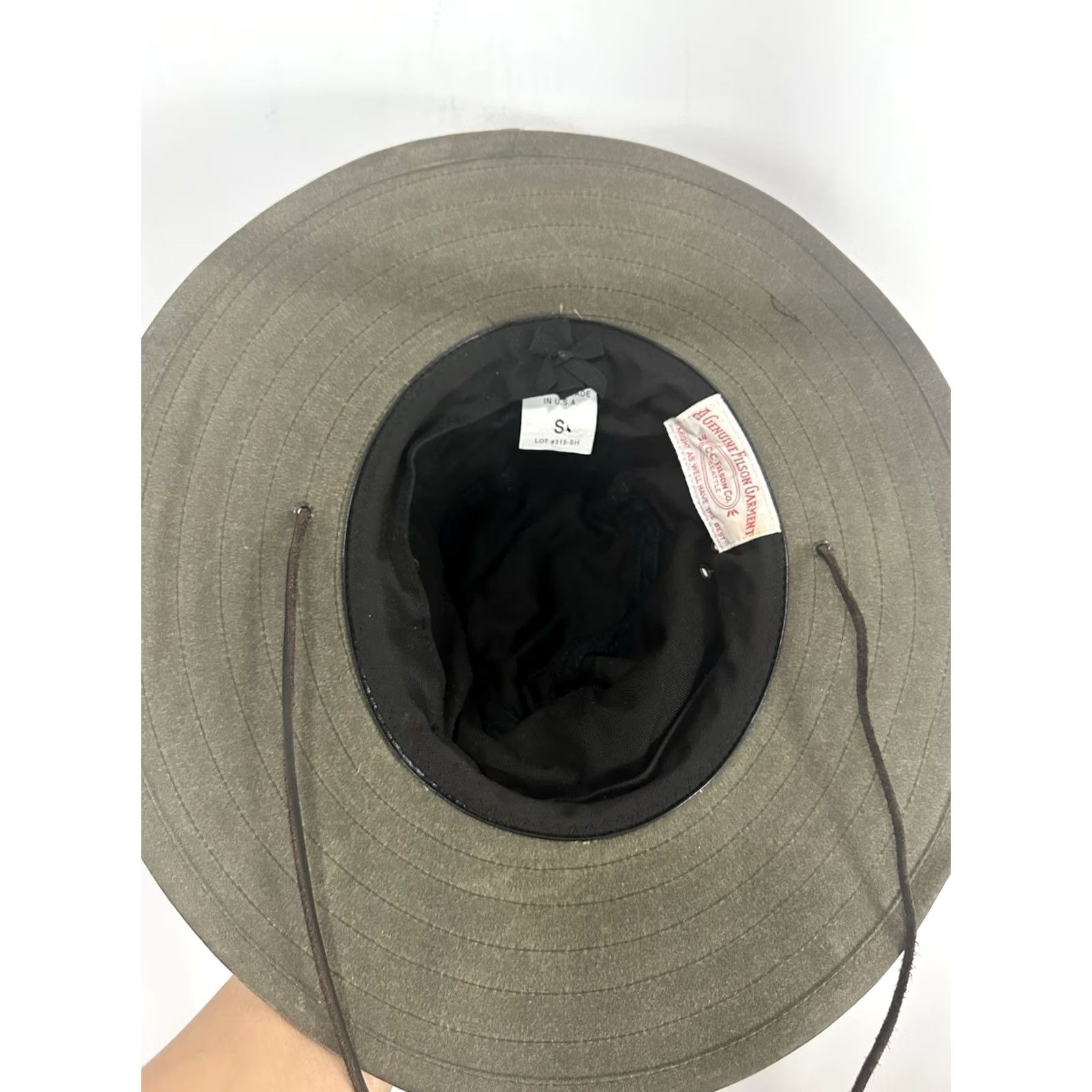 Filson VINTAGE Filson Bush Hat Panama Hat Men Size M/S Waxed Canvas Water Resistant Wide Brim Leather Canvas Brown/Green Hunting Outdoor USA Mens Size ONE SIZE - 4 Thumbnail