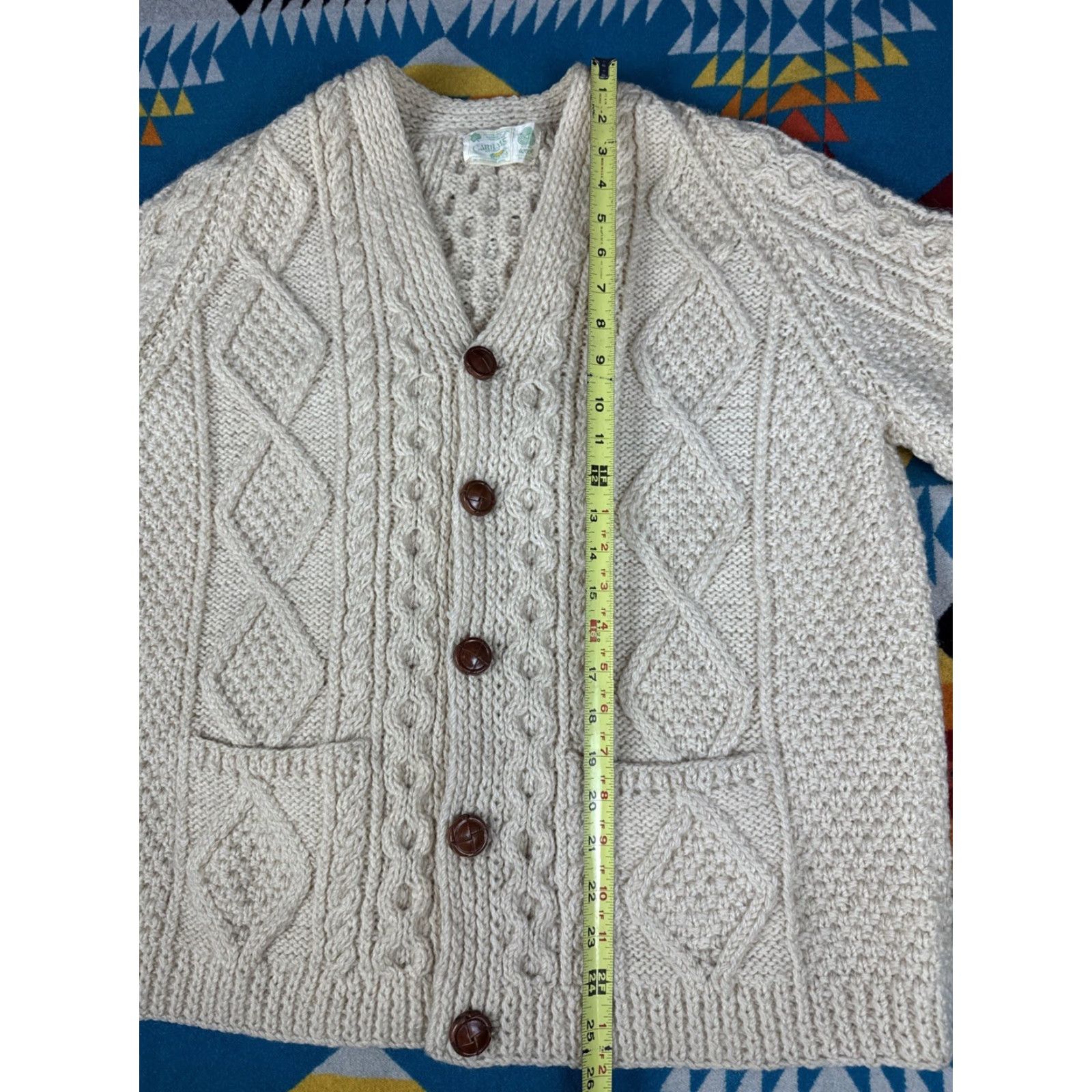 Vintage VINTAGE Carrais Irish Bainin Wool Fisherman Cardigan Sweater Cable Knit Ivory Mens Regular Long Sleeve Buttoned Knit Size US M / EU 48-50 / 2 - 7 Thumbnail