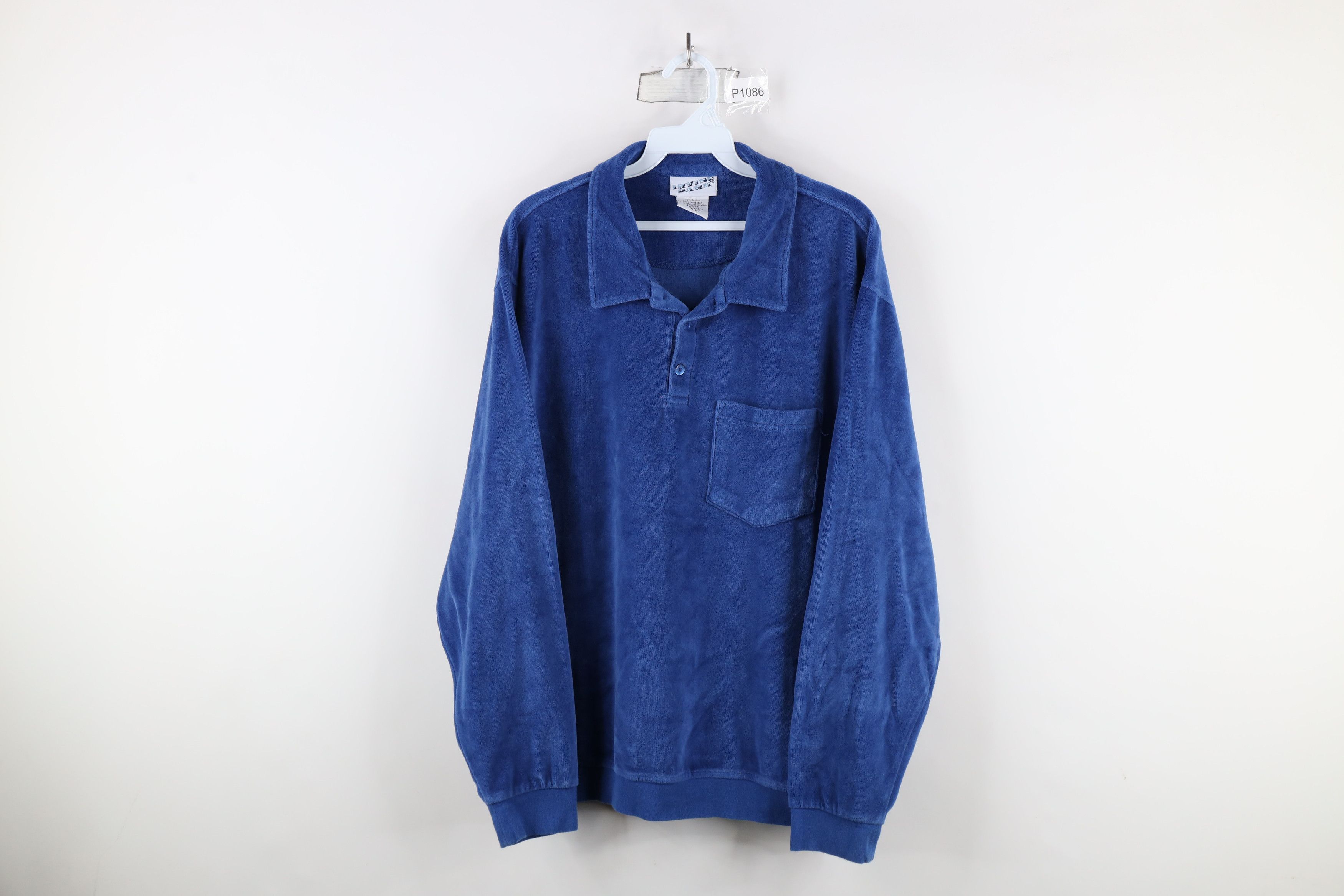 Vintage Vintage 90s Streetwear Velour Collared Pullover Sweater Size US L / EU 52-54 / 3 - 1 Thumbnail