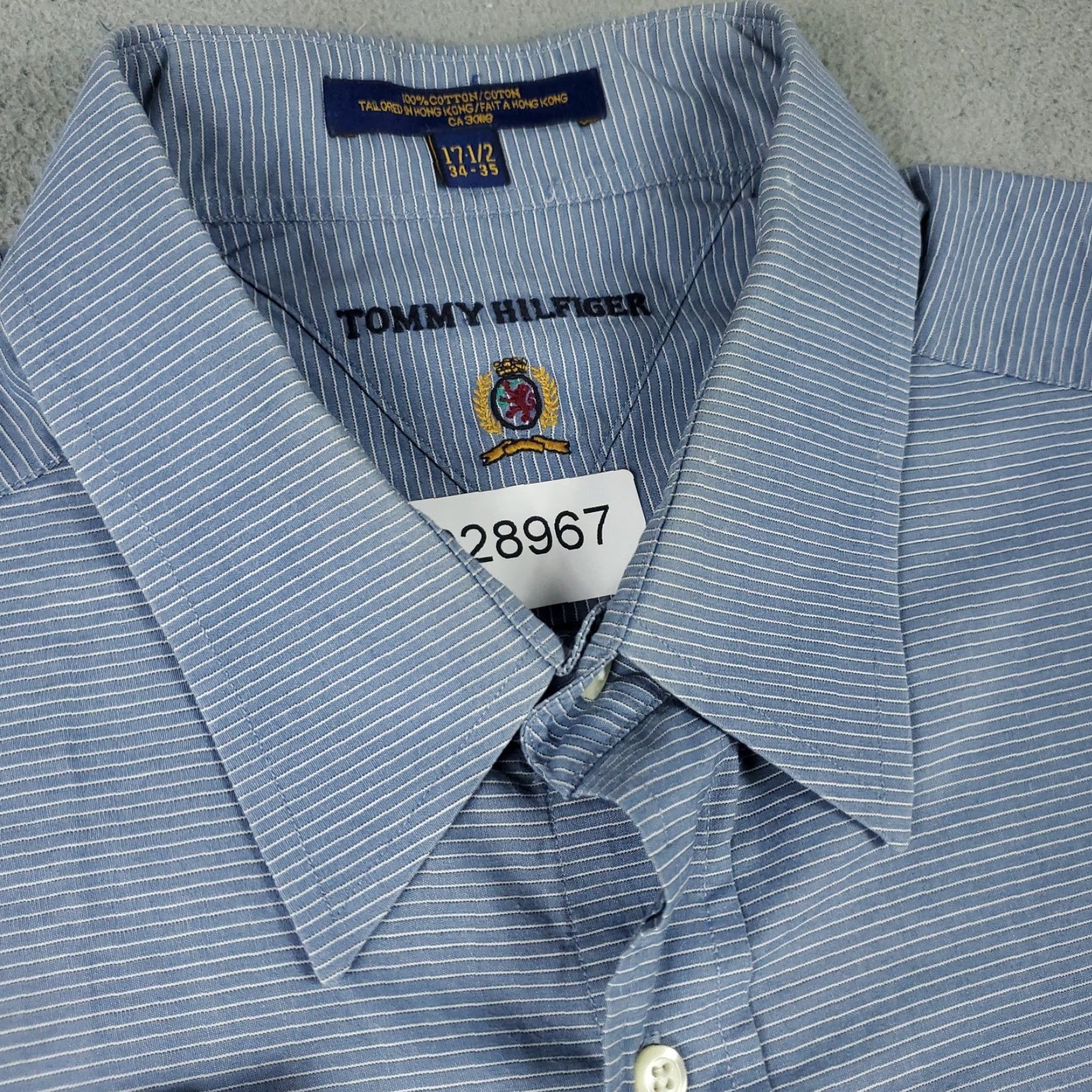 Tommy Hilfiger Tommy Hilfiger Dress Shirt Mens 17.5 Blue Striped Button Up Long Sleeve Formal Casual Classic Office 100% Cotton Regular Size 17.5 Mens Shirt Size 46R - 3 Thumbnail