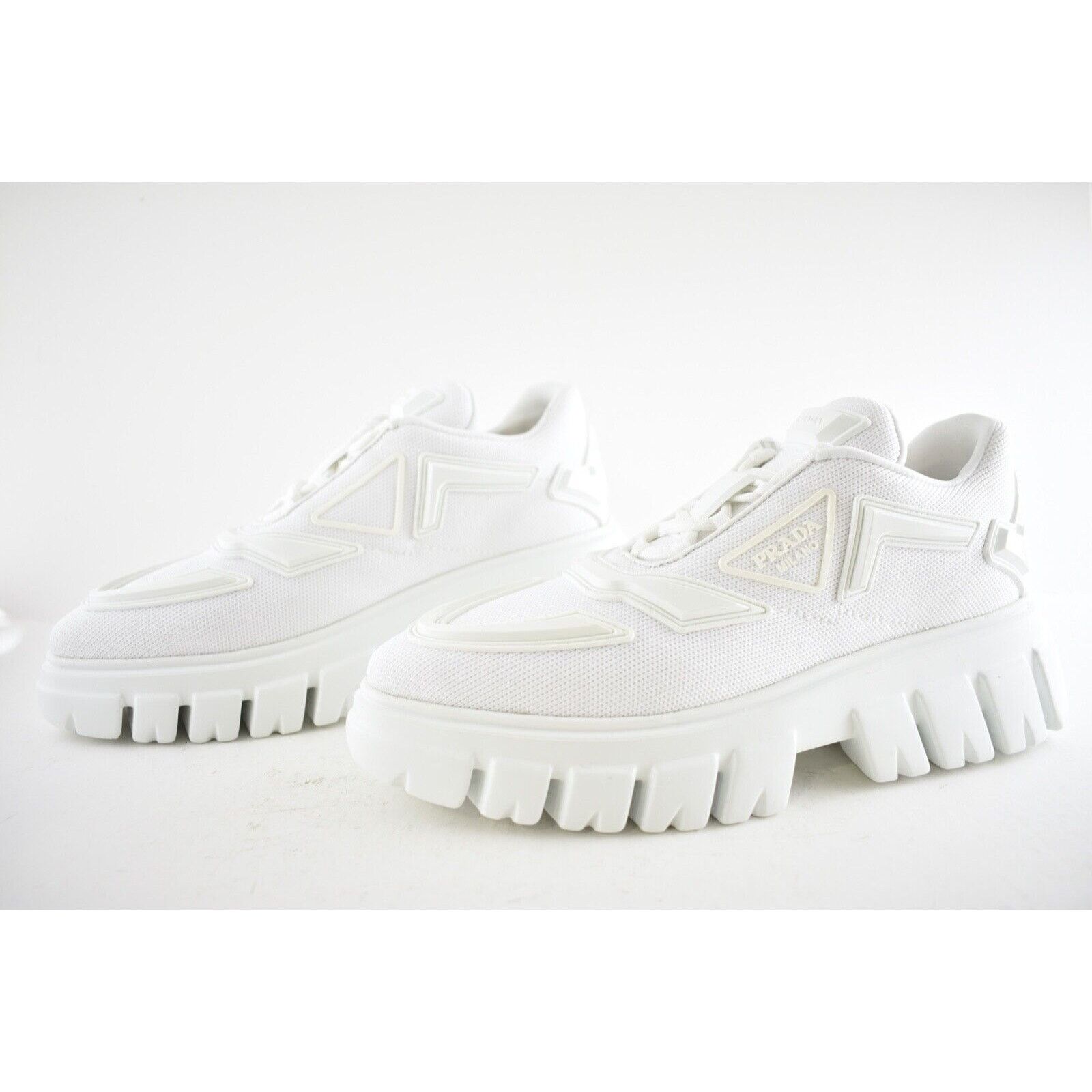 Prada Prada Monolith Sole White Platform Flat Low Sneaker 38.5 Size US 8.5 / IT 38.5 - 10 Thumbnail