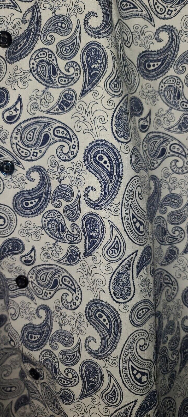 Designer Azure Milano Men White Shirt With Paisley Print Cotton Small Size 36R - 2 Thumbnail