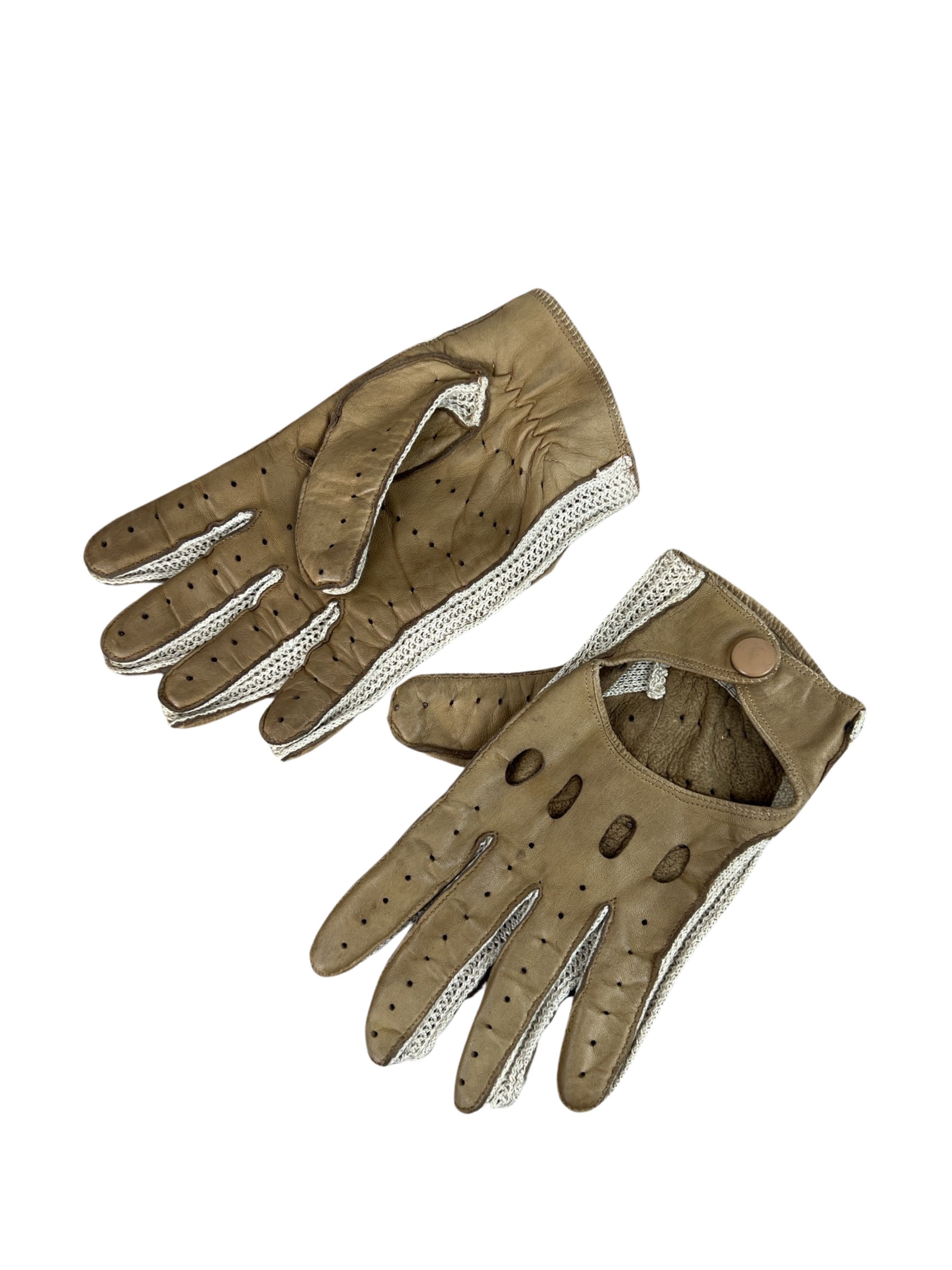 Vintage Vintage 70-80s Brown Leather Racing Gloves Knitted Leon Dore Size ONE SIZE - 2 Thumbnail