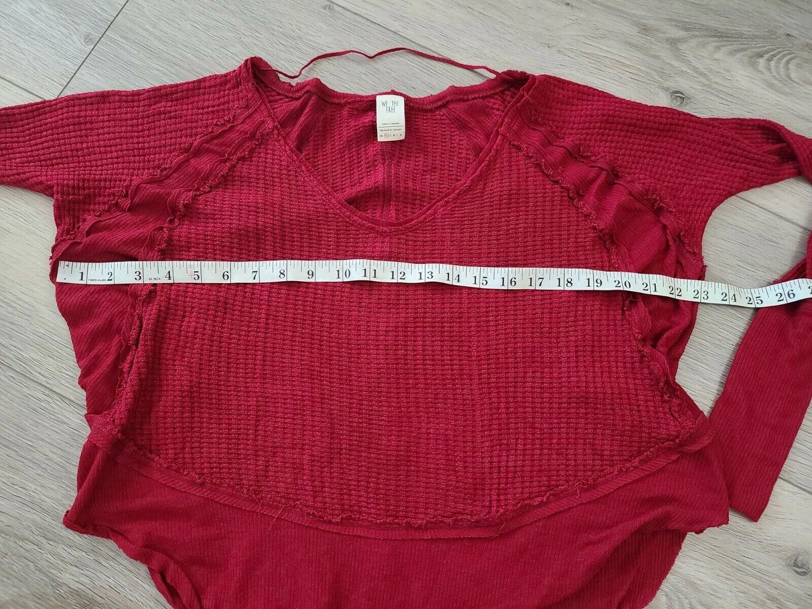 Designer We The Free Sweater Extra Small Red Waffle Knit Hi Low Size XS / US 0-2 / IT 36-38 - 6 Thumbnail