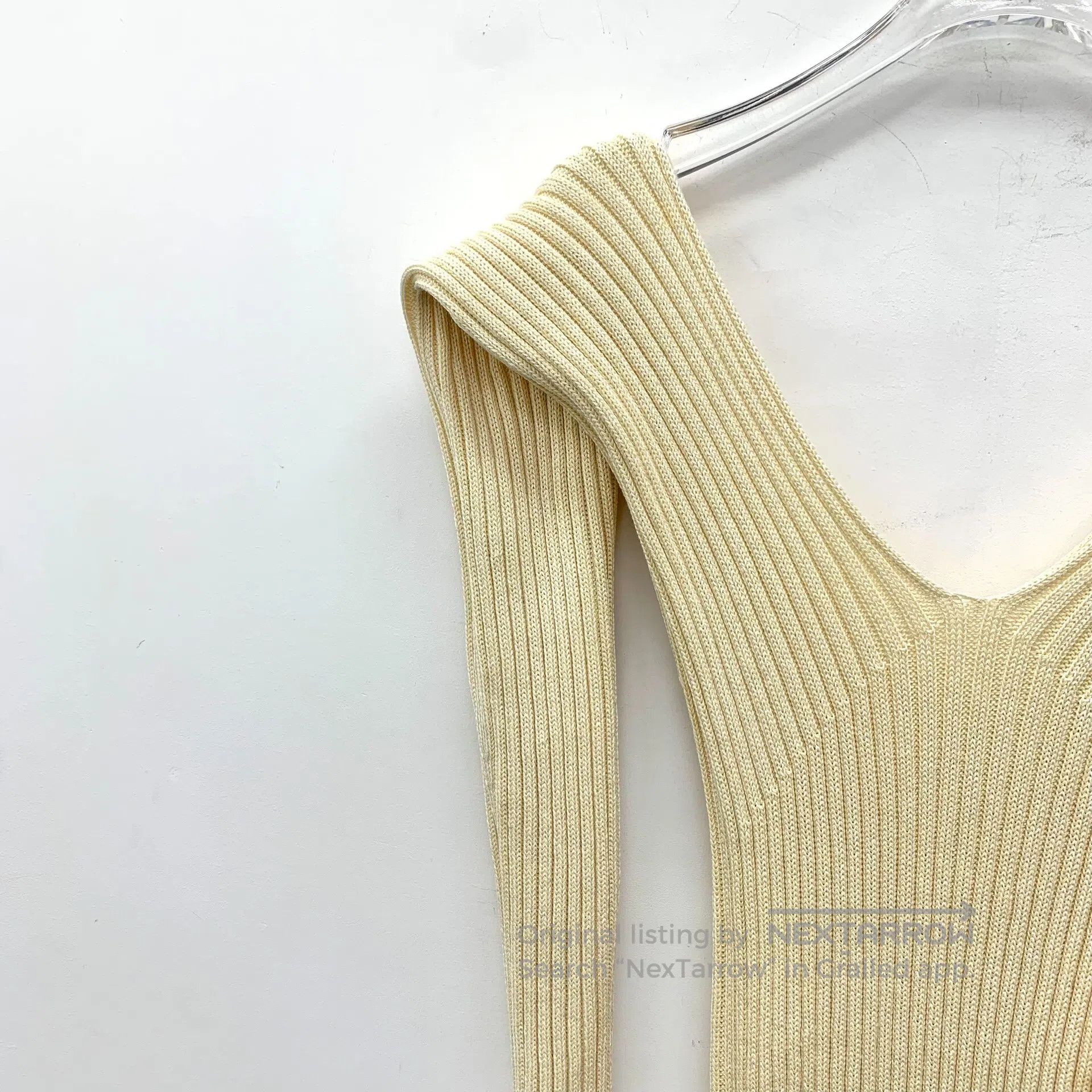 Celine CELINE Pale Yellow Cotton V-Neck Long Sleeve Knit Dress| Size M / US 6-8 / IT 42-44 - 3 Thumbnail