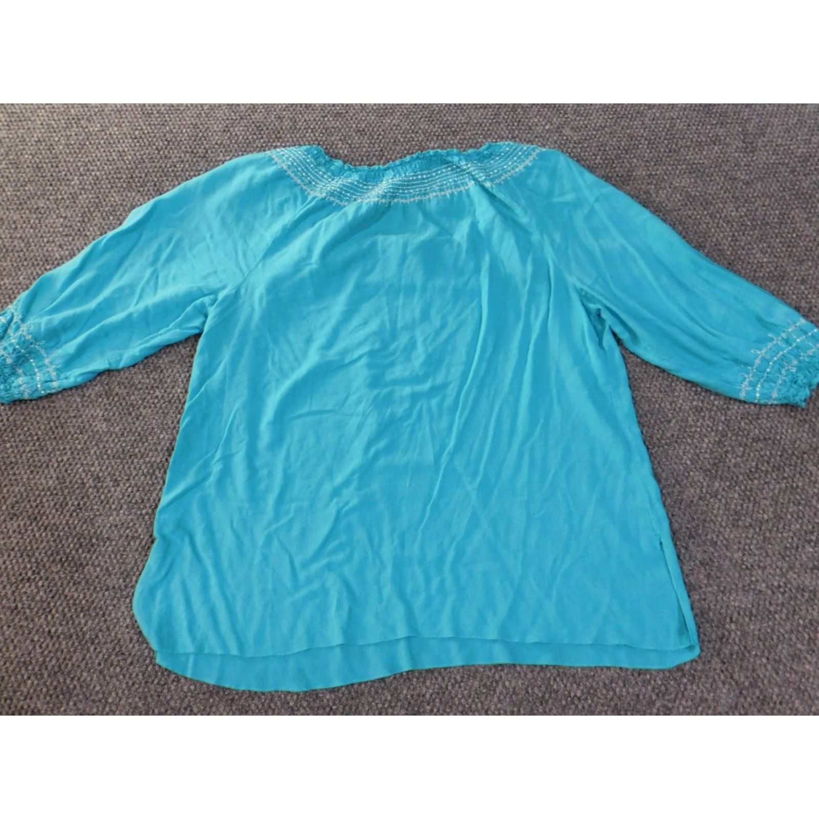 JM Collection JM Collection Blouse Shirt 1X Plus Womens Blue Striped Rayon Knit Crew Neck 3/4 Sleeve Pullover Classic Stretch Casual Size XL / US 12-14 / IT 48-50 - 7 Thumbnail