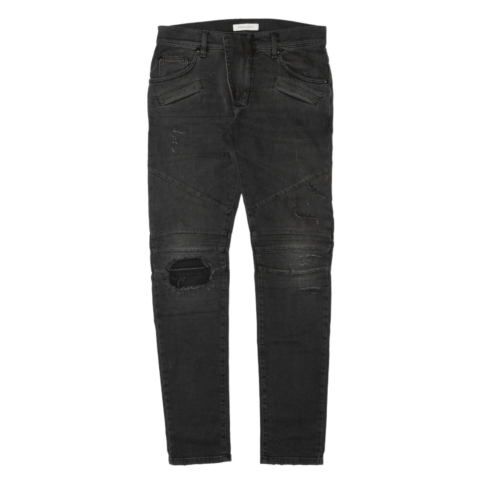 Pierre Balmain Pierre Balmain Biker Moto Denim Black Faded Jeans Size US 31 - 1 Thumbnail