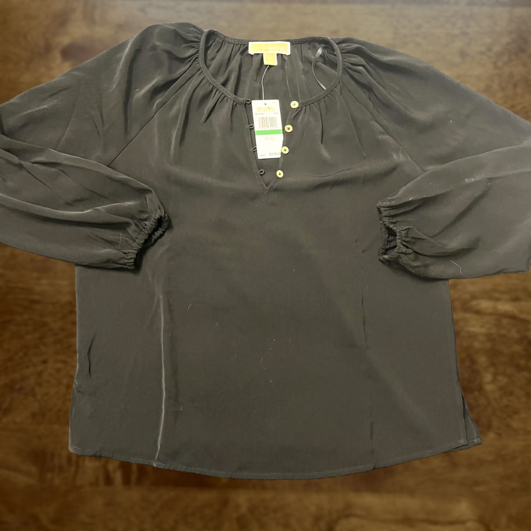 Michael Kors Michael Kors Blouse Womens Large Black Peasant Balloon Long Sleeve Button Size L / US 10 / IT 46 - 1 Thumbnail