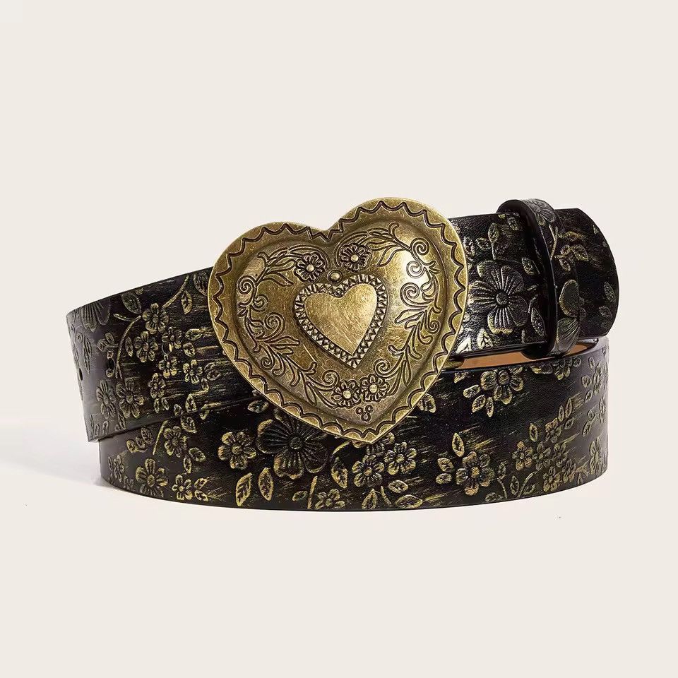 Japanese Brand 112 cm Heart Buckle Belt – PU Leather Size ONE SIZE - 3 Thumbnail