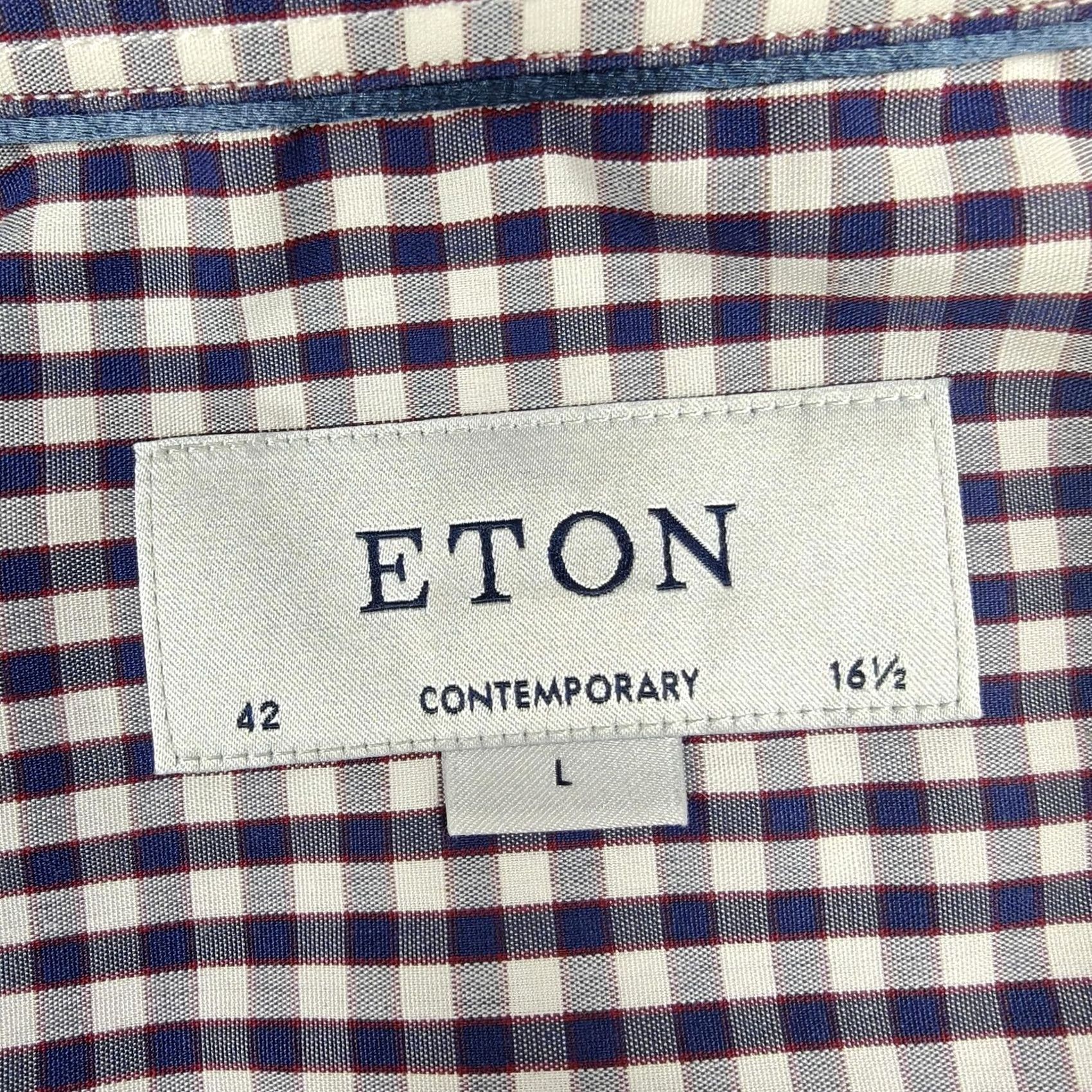 Eton Eton Dress Shirt Mens 16.5 34/35 Blue Gingham Regular Long Sleeve Spread Collar Size 46R - 4 Thumbnail