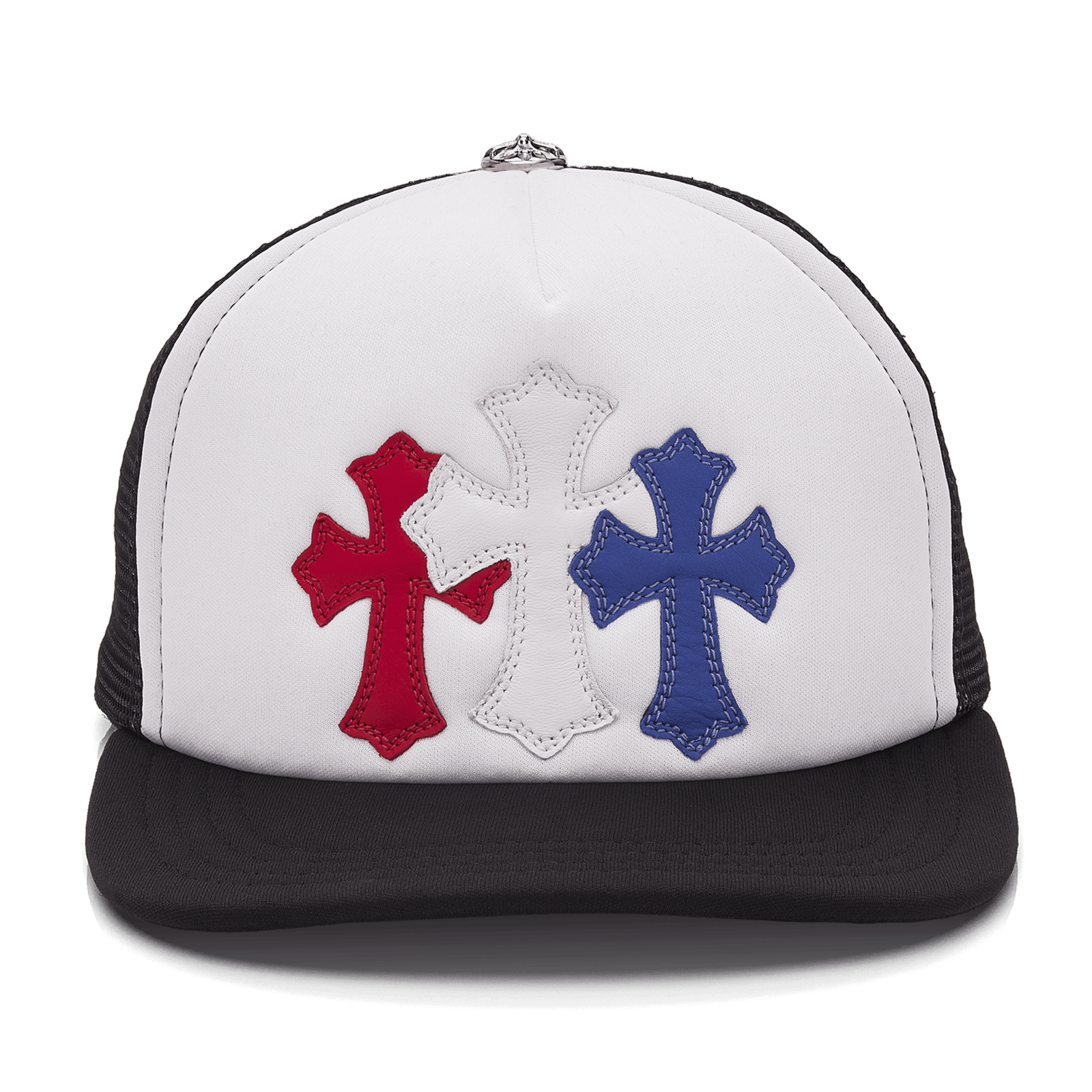 Chrome Hearts Leather Cemetery Cross Patch Trucker Hat Red/White/Blue Size ONE SIZE - 1 Thumbnail