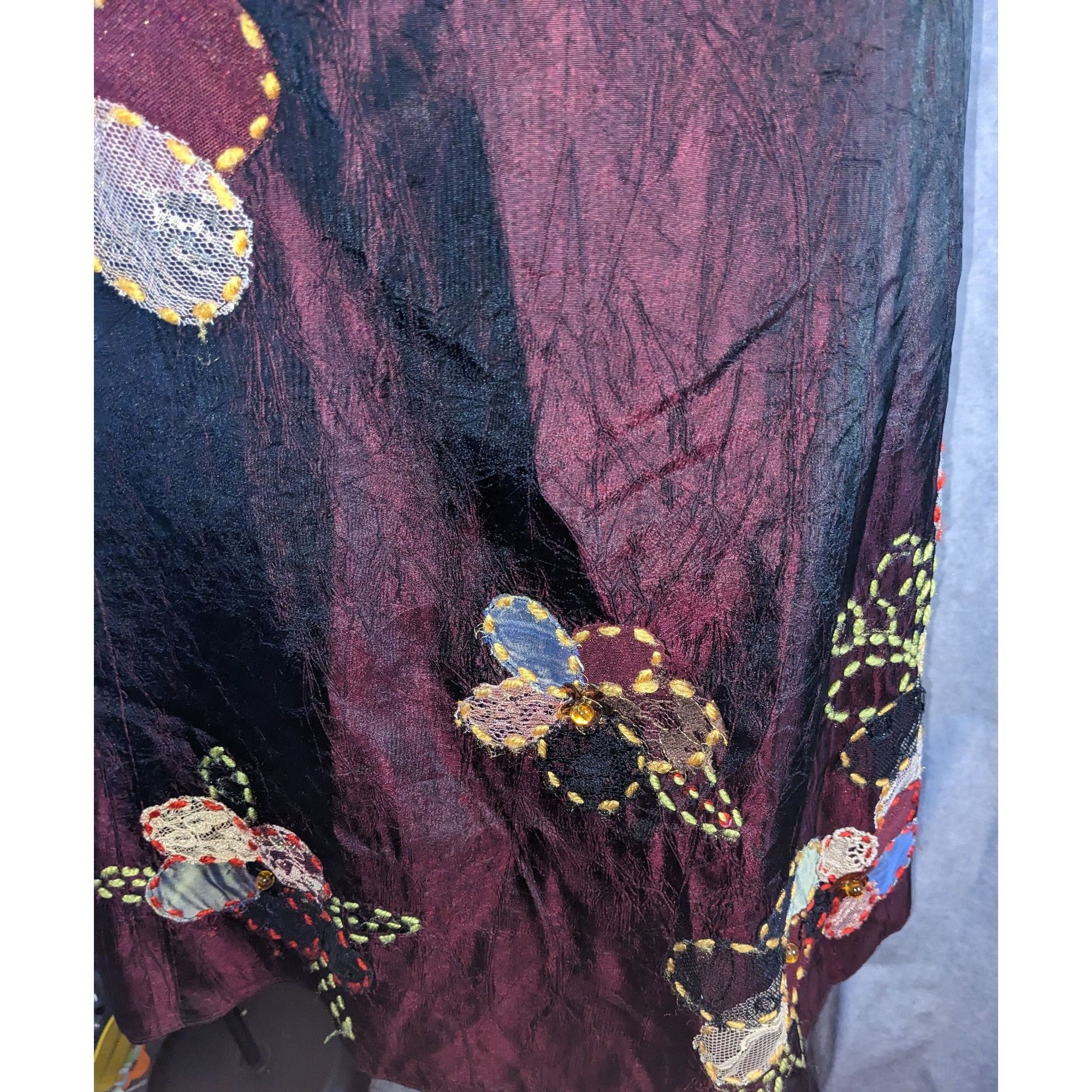 Other Cranberry Raw Silk Formal Dress With Embroidered Floral Acce Size S / US 4 / IT 40 - 3 Thumbnail