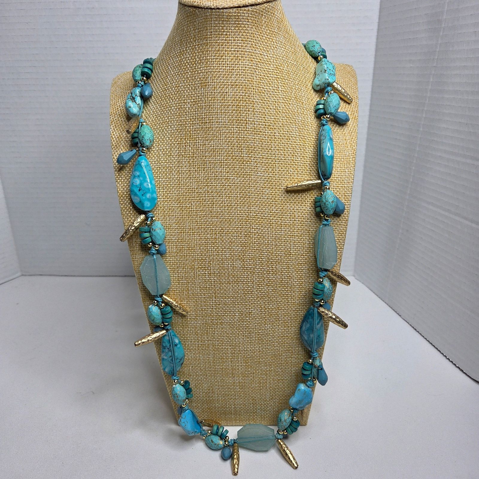Chicos Chico's Costume Faux Turquoise Necklace W/ Gold Tone Accents Size ONE SIZE - 1 Thumbnail