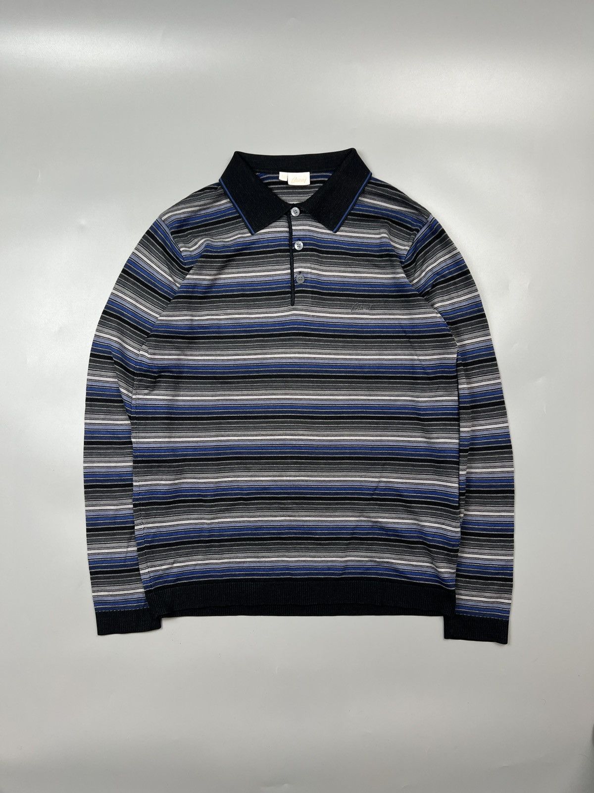 Brioni Brioni Striped Knit Long Sleeve Polo Shirt Y0455 Grailed