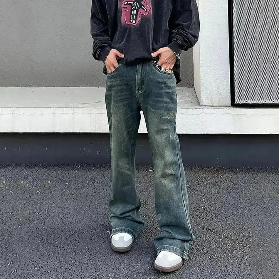 Japanese Brand Flared jeans wide legs ripped vintage baggy pants Y2k Size US 32 / EU 48 - 2 Thumbnail