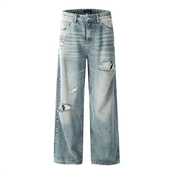 VIBE Men's gradient washed punk distressed loose ripped jeans Size US 32 / EU 48 - 1 Thumbnail