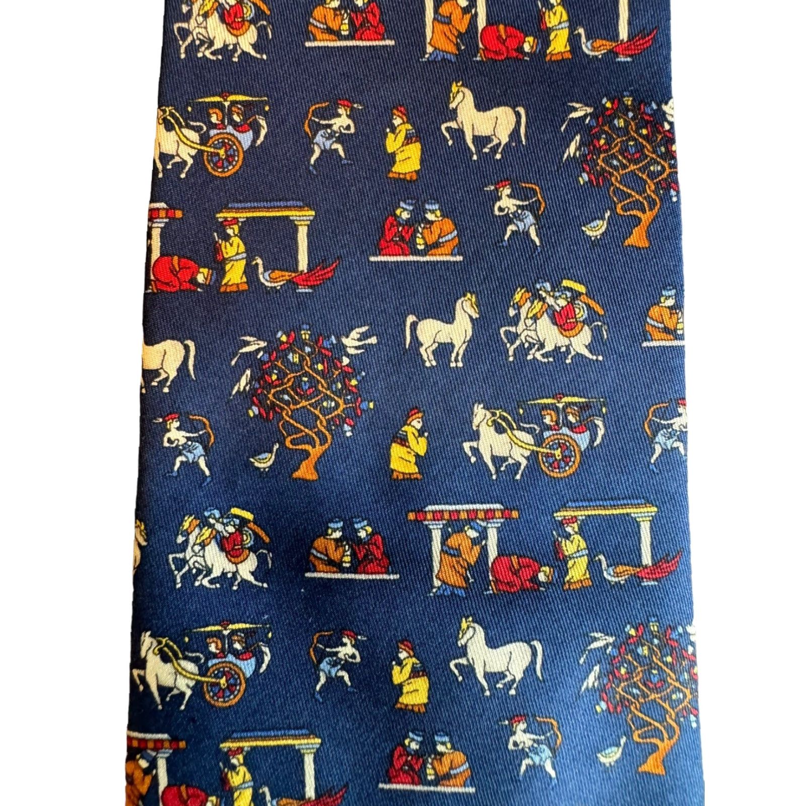Salvatore Ferragamo SALVATORE FERRAGAMO Tie Persian Medieval Novelty Blue Silk Italy Necktie Size ONE SIZE - 6 Thumbnail