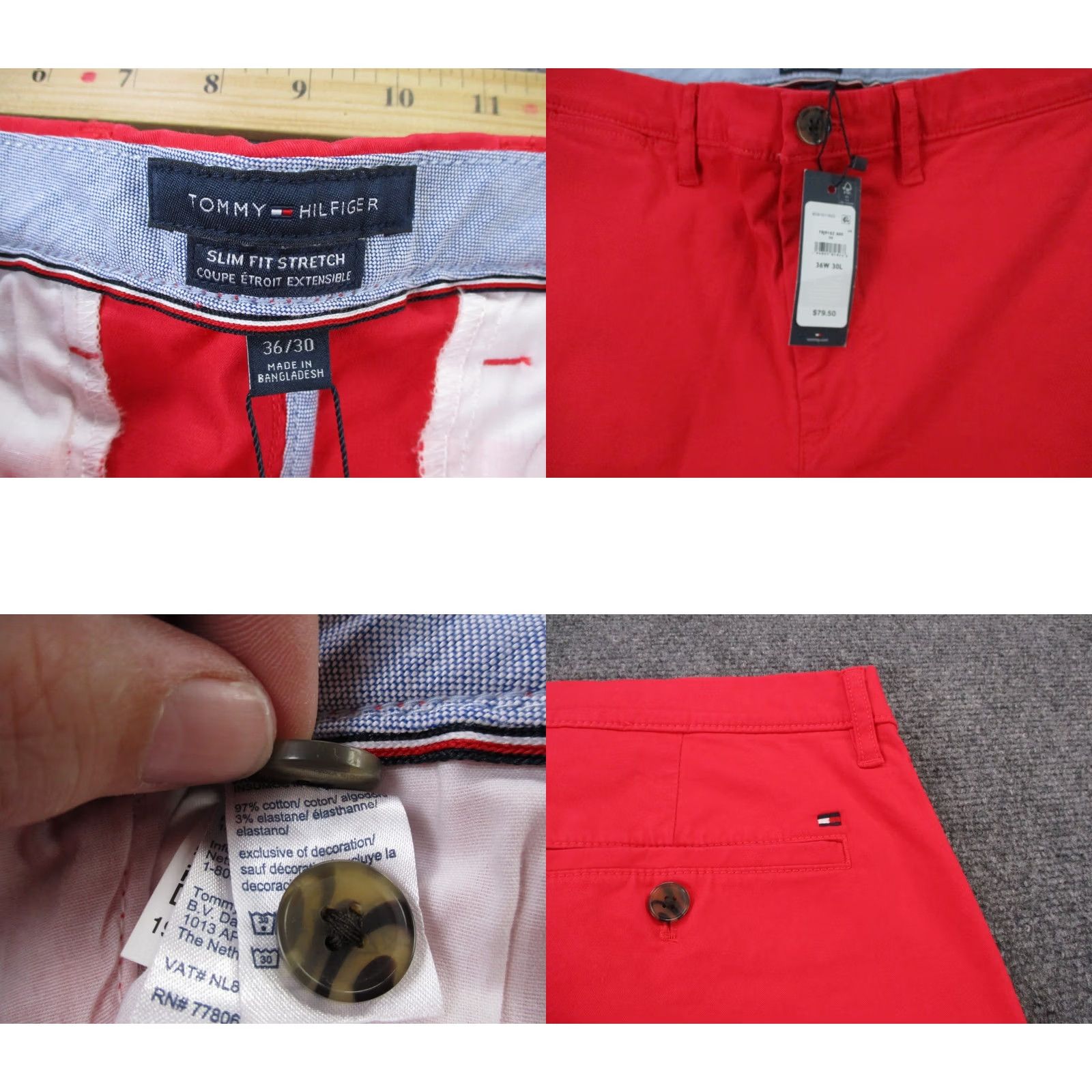 Tommy Hilfiger Tommy Hilfiger Pants Men 36 x 30 Red Slim Fit Stretch Straight Preppy Casual NEW Pants Regular 36 Red Straight Mens Size US 36 / EU 52 - 8 Thumbnail
