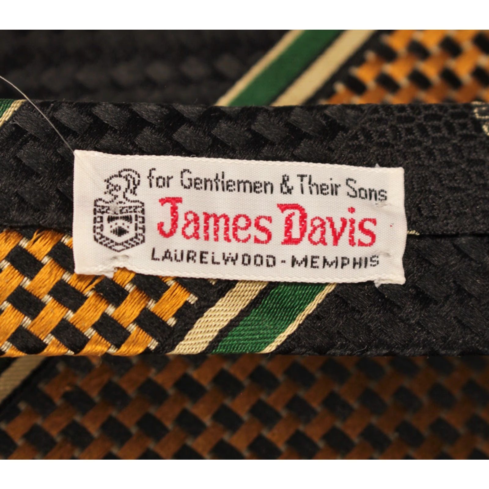 Vintage VTG James Davis Necktie Shirt Silk Tie NOS 70s Black Gold Green Striped Men’s / Adult Mens 56.25" 4" Wide Size ONE SIZE - 3 Thumbnail