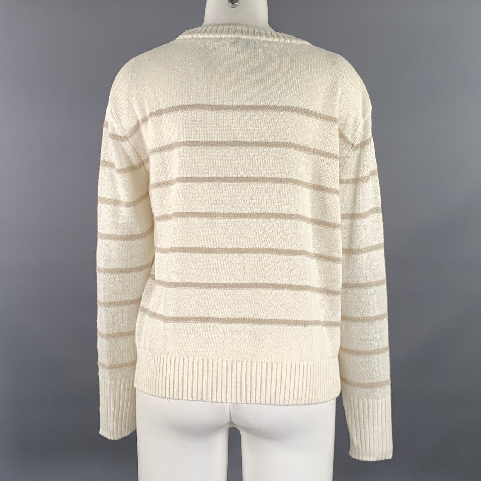 KINROSS KINROSS Size M Cream Tan Linen Stripe Pull On Sweater Size M / US 6-8 / IT 42-44 - 3 Thumbnail