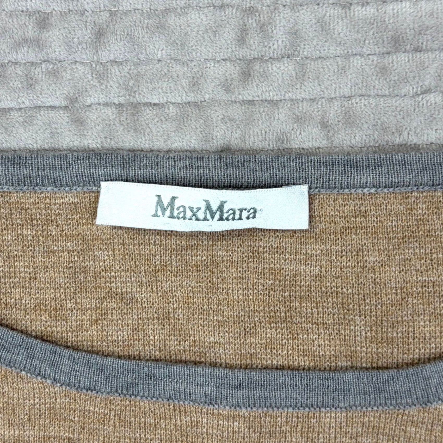 Max Mara MaxMara Sweater Crew Neck Wool Blend Cashmere Tan Grey Trim, 3/4 Sleeve, Size S, Womens, Casual Workwear Size S / US 4 / IT 40 - 5 Thumbnail
