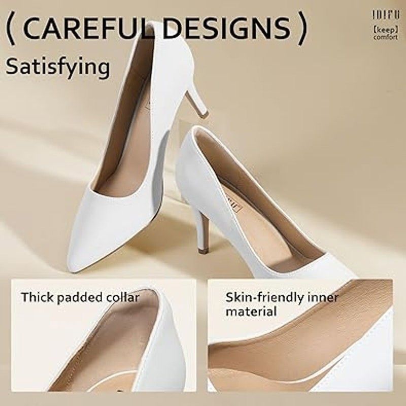 Other Idifu Women's Size 7.5 White Faux Leather Slide-On Heels Size US 7.5 / IT 37.5 - 3 Thumbnail