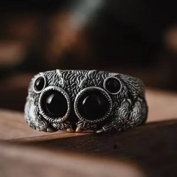Jewelry Gothic Black Agate Jumping Spider Ring Size ONE SIZE - 4 Thumbnail