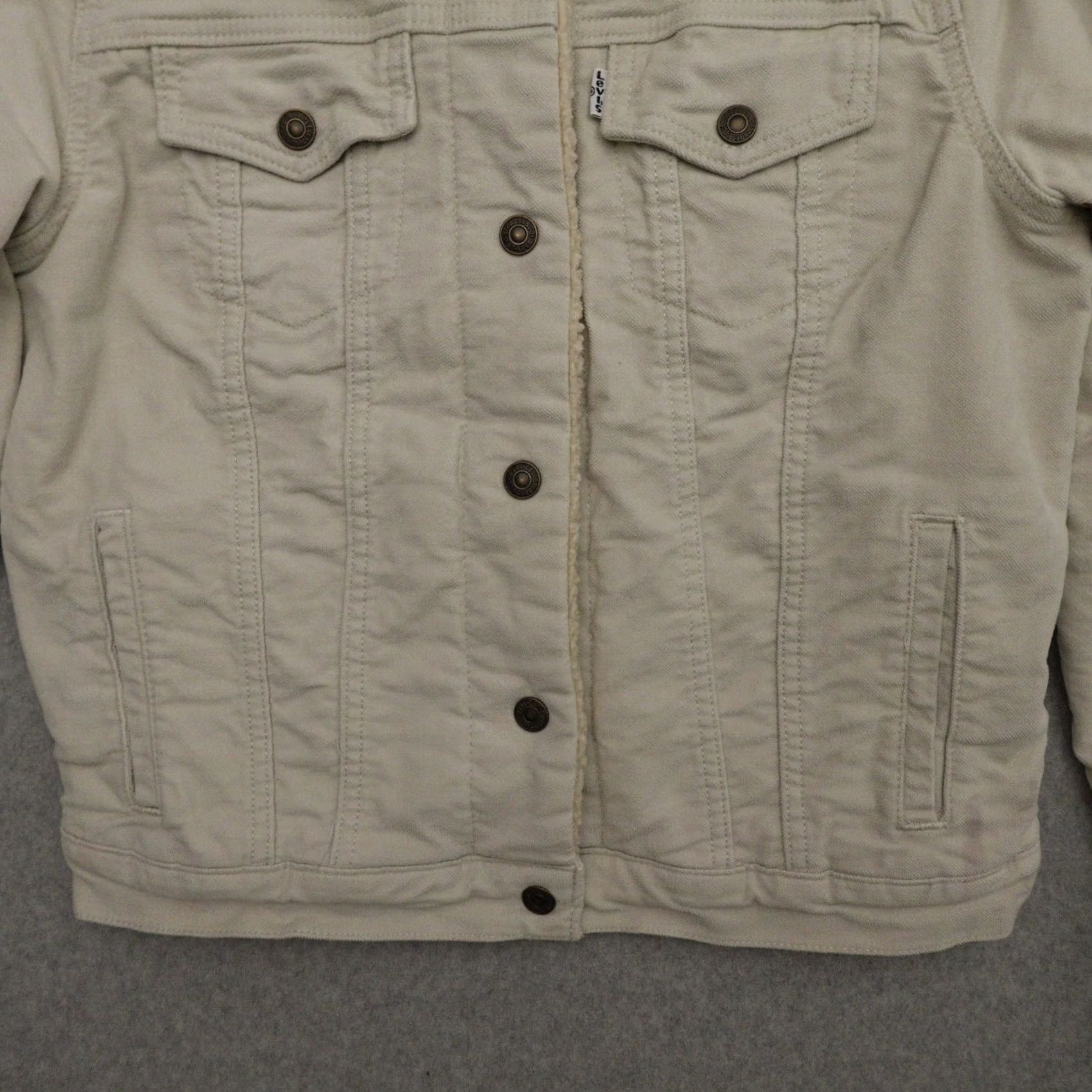 Levi's LEVI'S Jacket Womens Small Sherpa Lined Trucker Fleece Coat Short Beige Staple Basic Jacket Women Small 18X21 Size: Small Size S / US 4 / IT 40 - 7 Thumbnail