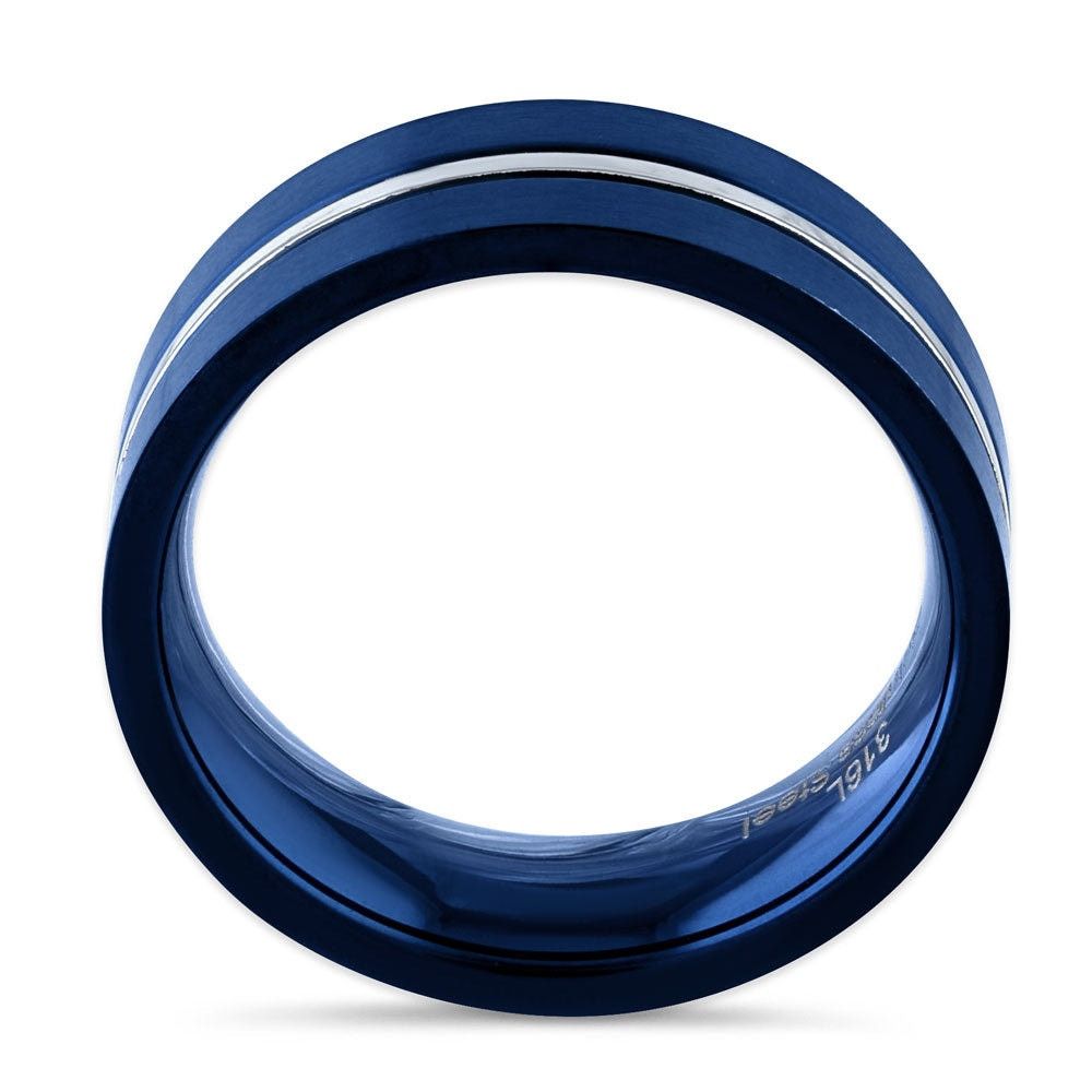 The Unbranded Brand Blue Stainless Steel 6.5mm Satin Finish Striped Band Ring Size ONE SIZE - 4 Thumbnail
