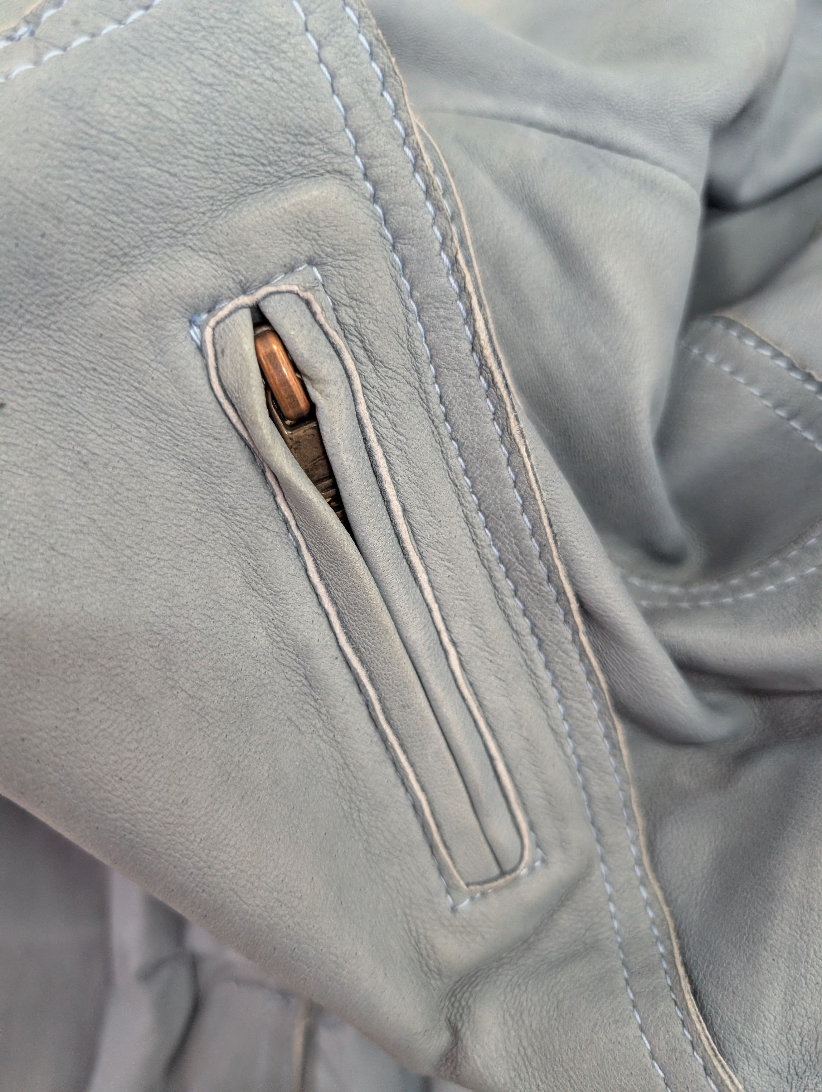 Diesel Blue Leather Coat With Owl Print Stitching At The Back Size M / US 6-8 / IT 42-44 - 8 Thumbnail