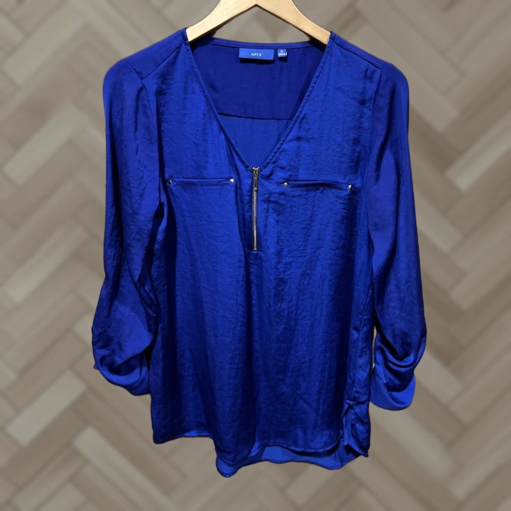 Apt. 9 Apt. 9 NWT Womens Blue Zip Blouse Medium Size M / US 6-8 / IT 42-44 - 1 Thumbnail