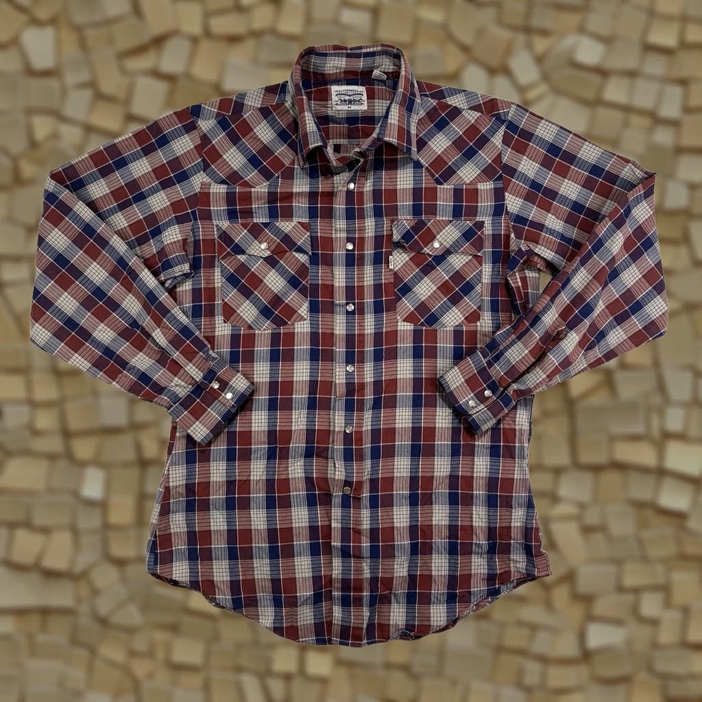 Levi's VINTAGE Levi's Western Pearl Snap Shirt Mens M Red Blue Plaid 70s 80s Cowboy Western Casual Size US M / EU 48-50 / 2 - 1 Thumbnail