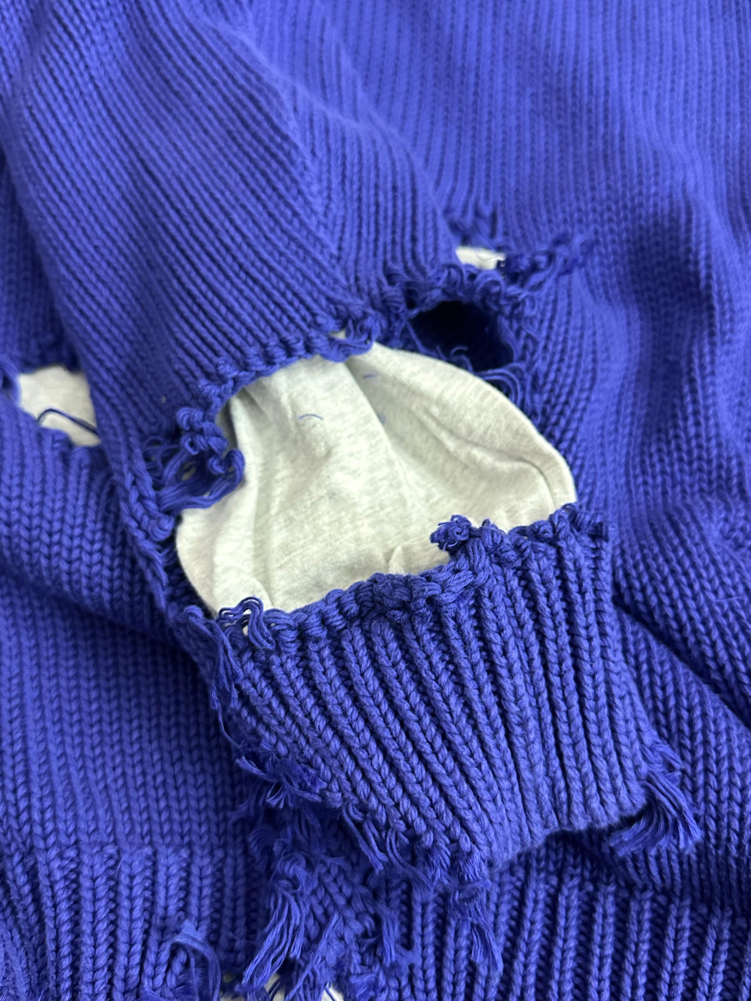 Balenciaga Balenciaga Political Campaign Destroyed Knit Hoodie in Blue Size US XS / EU 42 / 0 - 9 Thumbnail