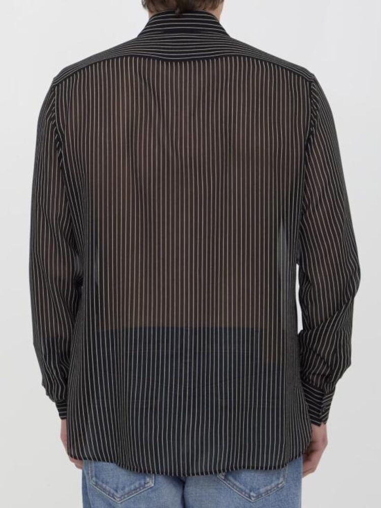 Saint Laurent Paris o1s1wg111124 Shirt in Pinstripe Silk Georgette in Black Size US M / EU 48-50 / 2 - 2 Thumbnail