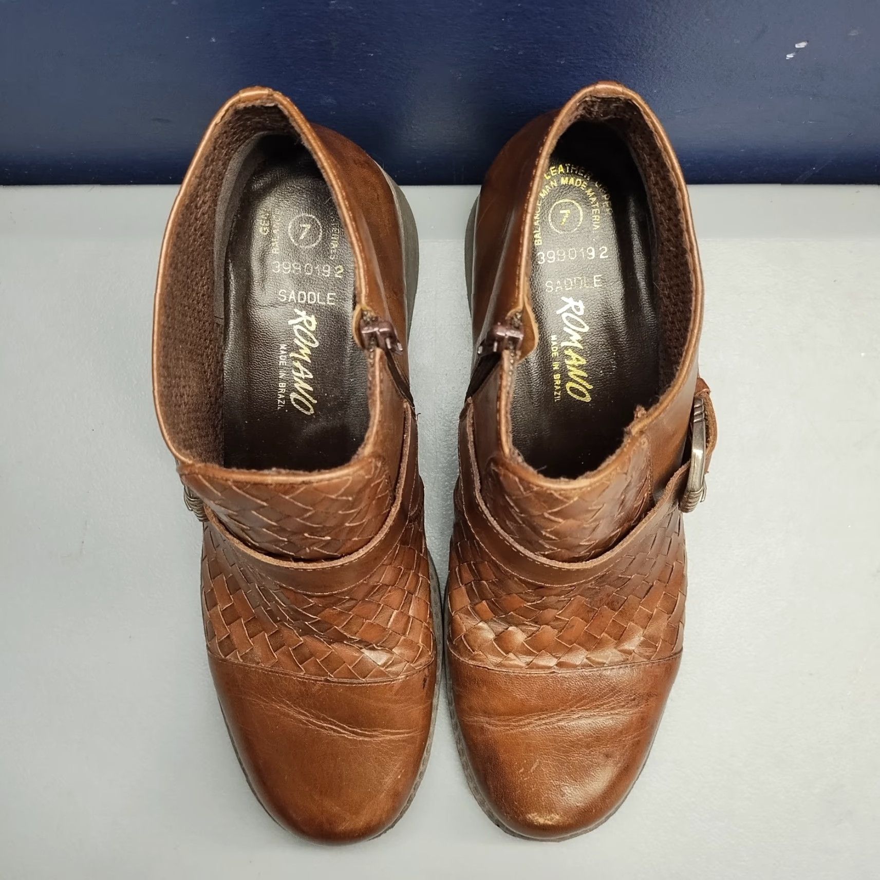 Vintage Romano Ridolfi Ankle Boots Womens US 7 Brown Leather Block Heel Side Zip Size US 7 / IT 37 - 6 Thumbnail