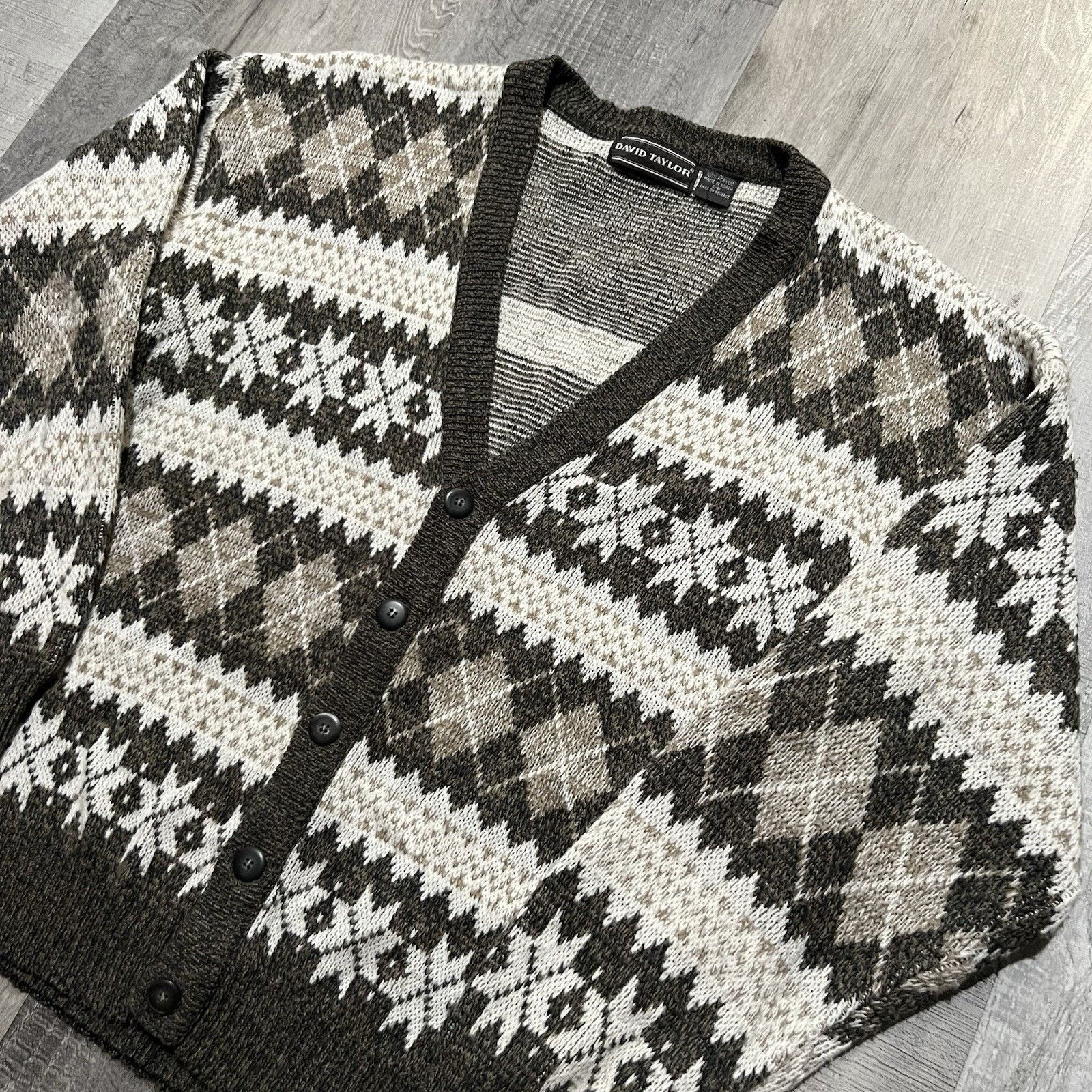 David Taylor VTG David Taylor Cardigan Sweater Mens L Geometric Plaid 90s Size US L / EU 52-54 / 3 - 3 Thumbnail