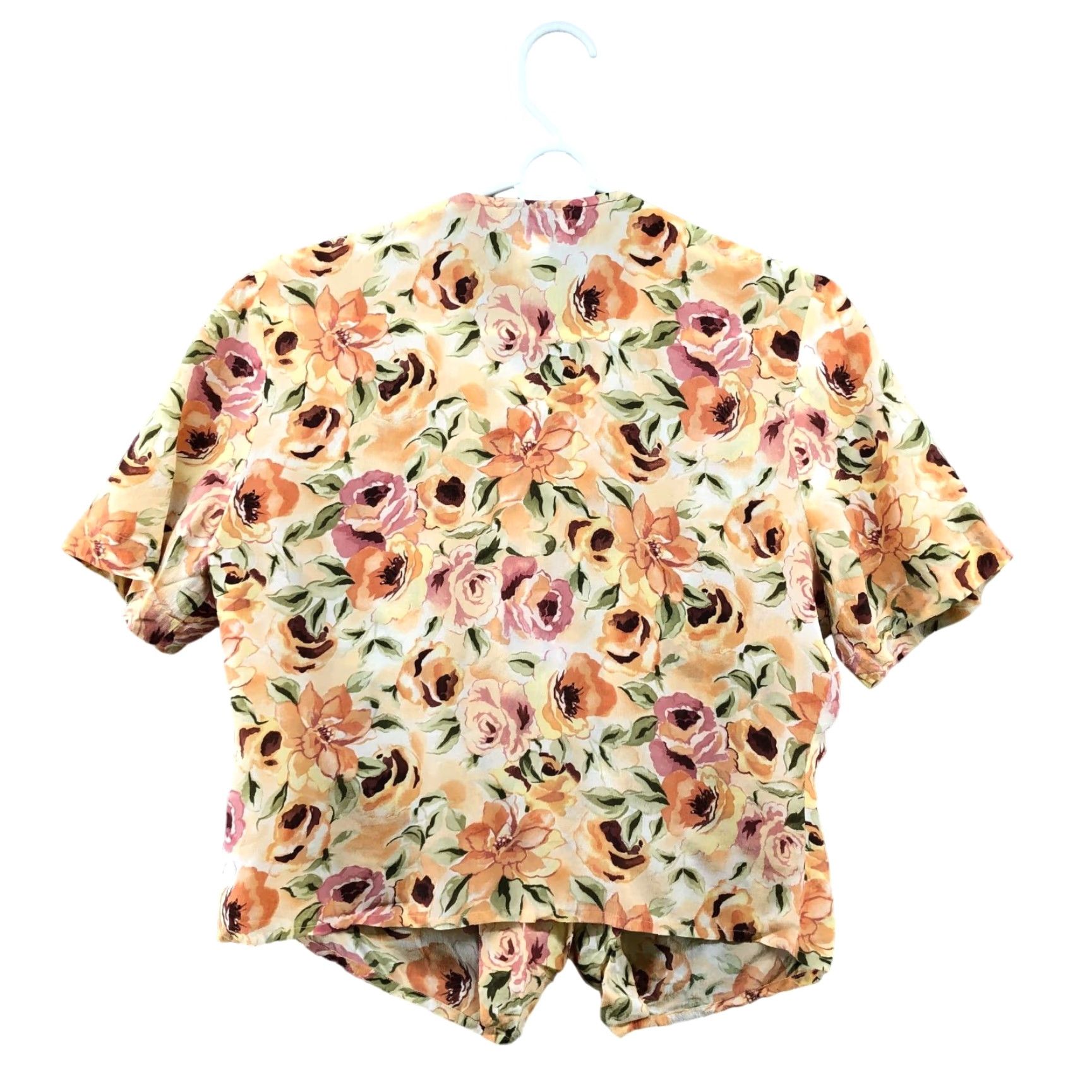 MooRER VINTAGE Jennifer Moore Blouse Shirt Womens 10P Peach Floral Silk Short Sleeve Button Front Female"} Size L / US 10 / IT 46 - 2 Thumbnail