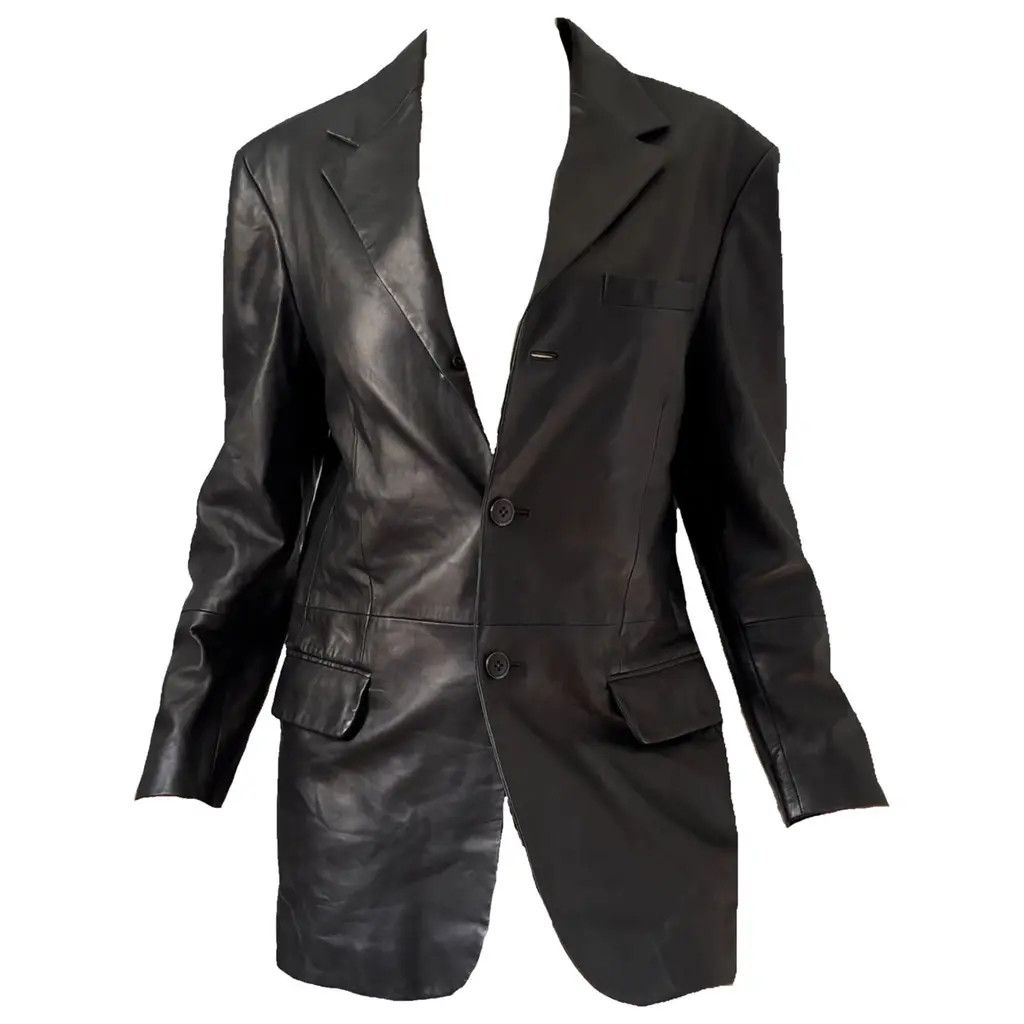 Versace Gianni Versace Leather Black Double Button Blazer IT48 Size XL / US 12-14 / IT 48-50 - 2 Thumbnail