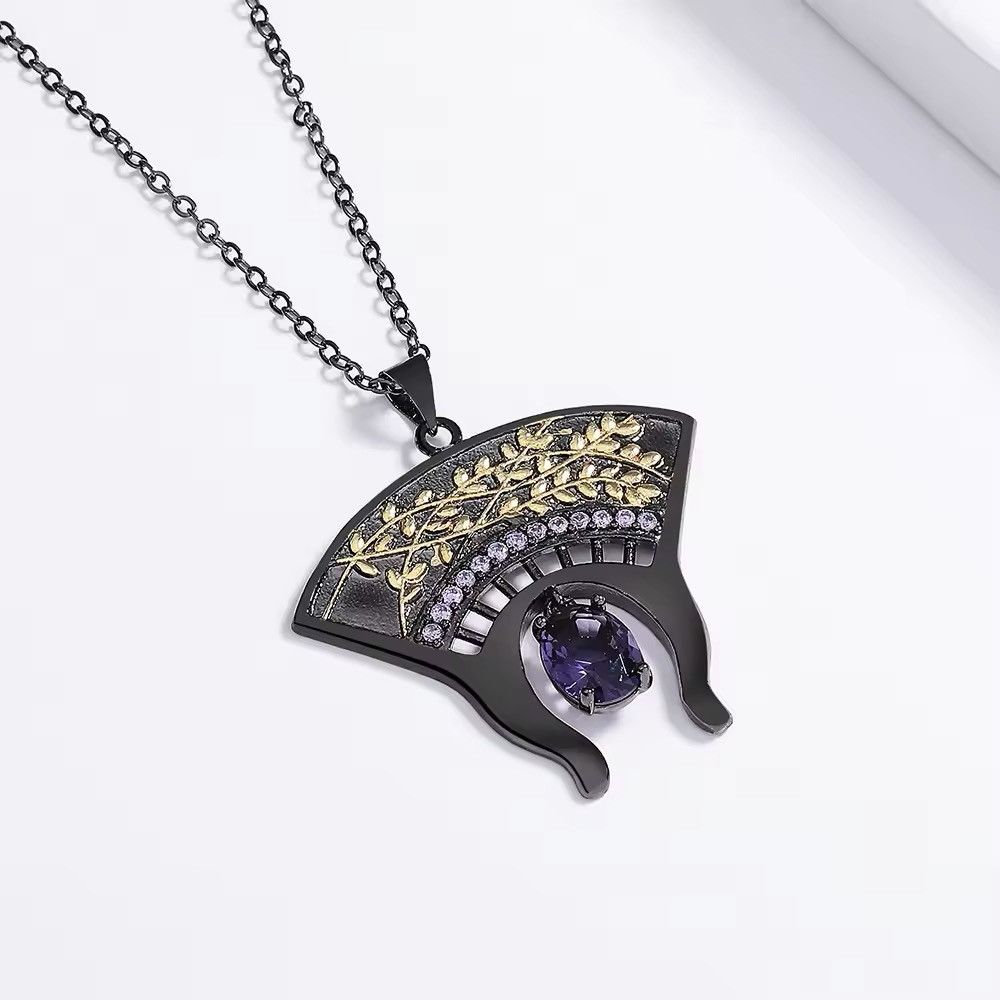 Jewelry Exquisite Black Gold Two-tone Purple Zircon Pendant Necklace Size ONE SIZE - 2 Thumbnail
