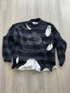 balenciaga distressed striped sweater